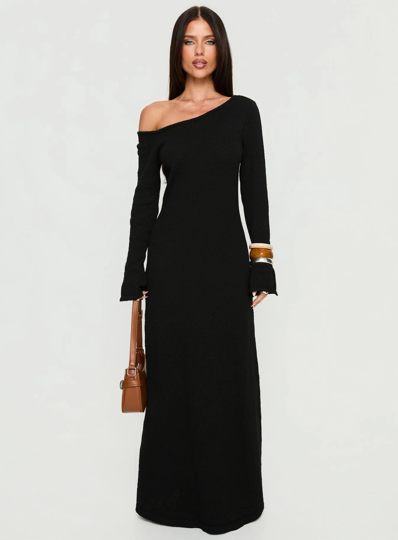 Kloey Long Sleeve Knit Maxi Dress Black