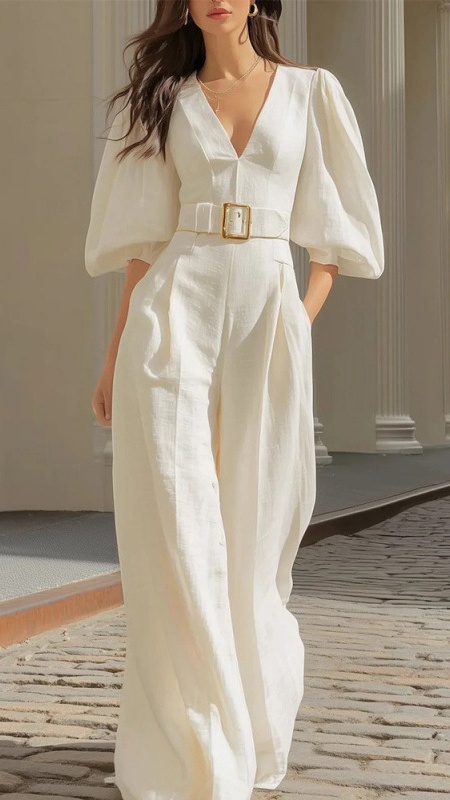 Women's casual solid color deep V-neck loose jumpsuit - Nordfashionstorm - Women's Clothing, Fashion for You - Nordfashionstorm.com