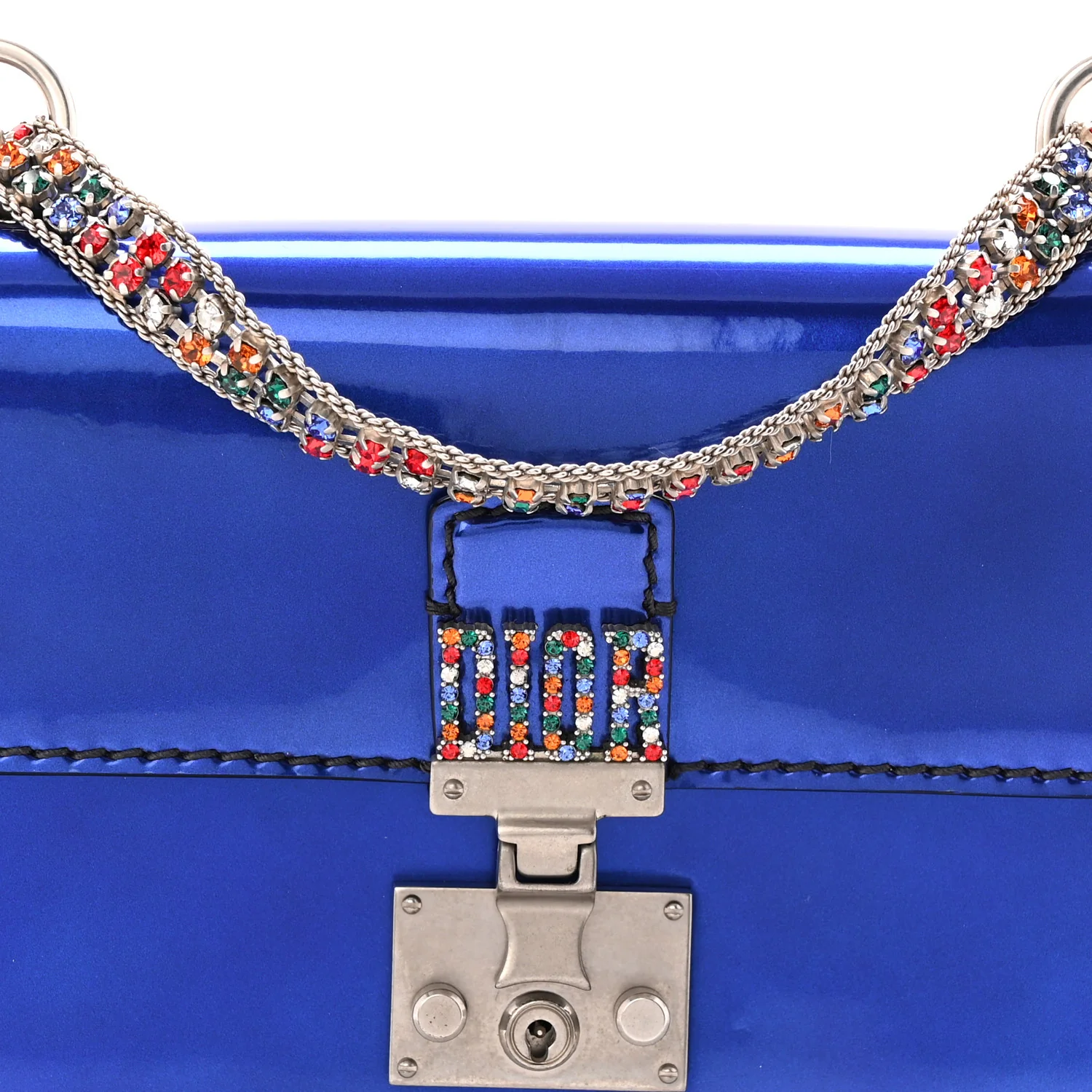 Metallic Patent Crystal Dioraddict Flap Bag Blue - Top Club