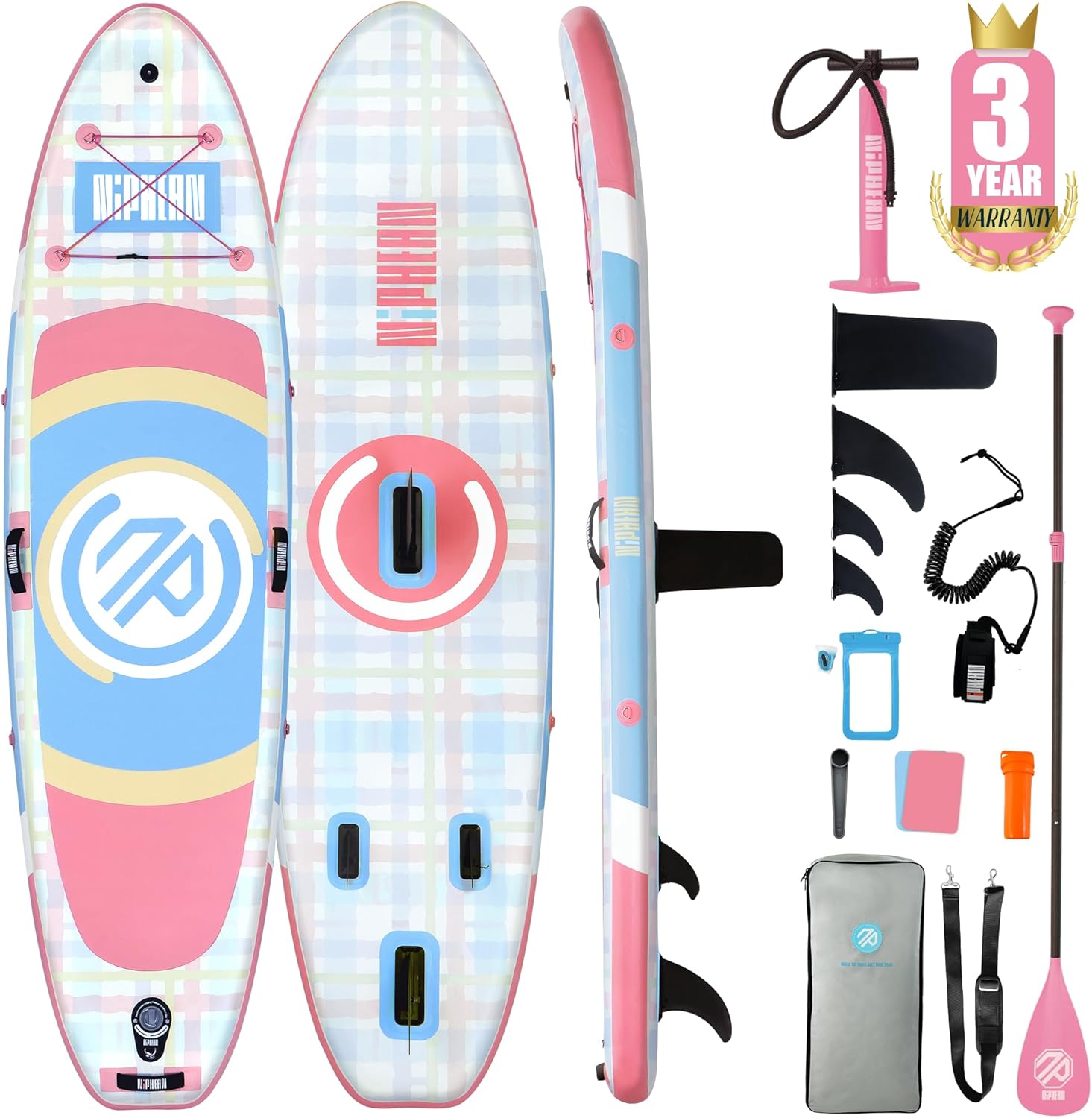 Niphean Tavola SUP Gonfiabile Adulti, SUP Gonfiabile da 305 cm con ala Balanced per Principianti E Accessori Resistenti, Stand up Paddle Gonfiabile per Adulti, Paddle Board Multifunzione per Yoga
