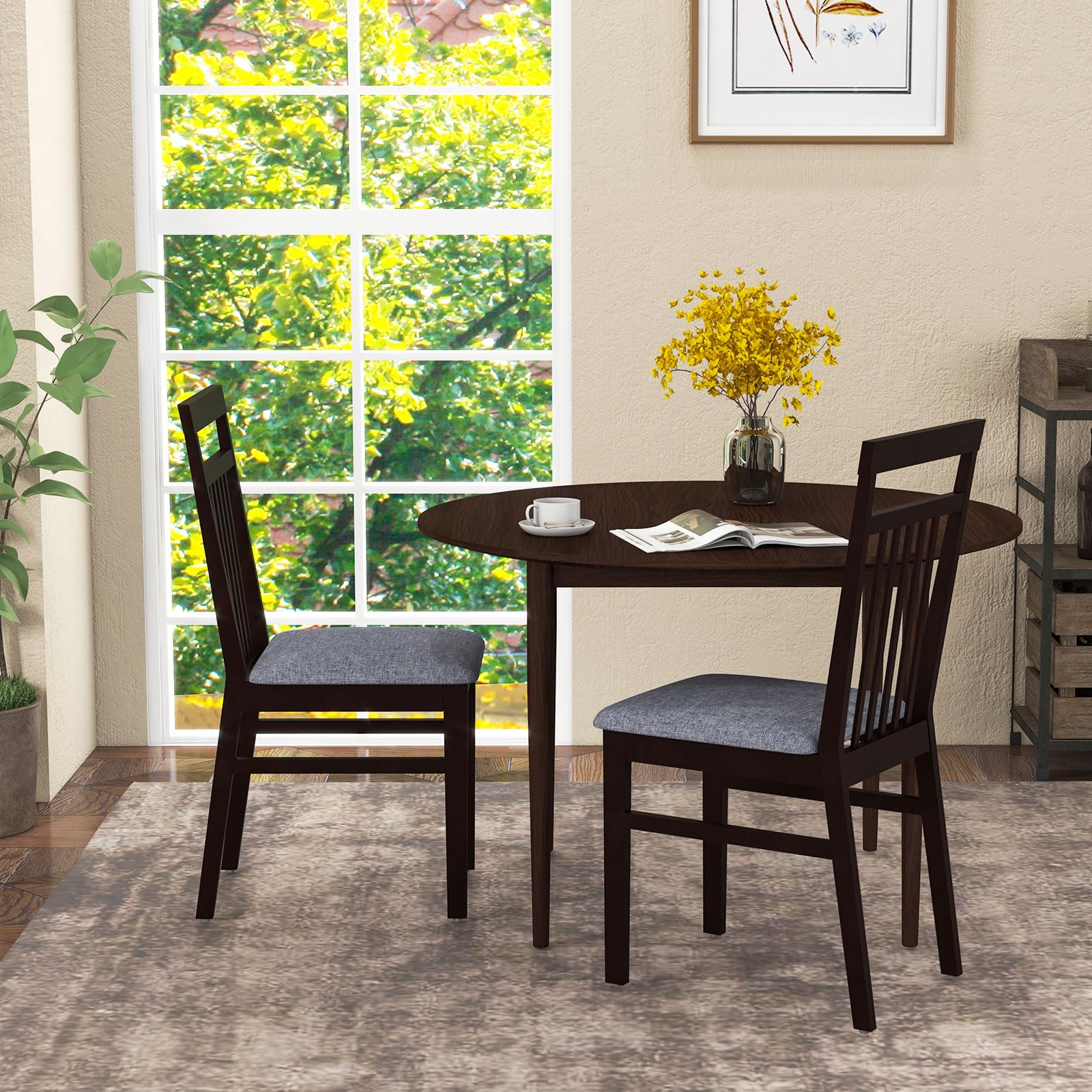 BEFOUNDLOVELY Armless Wood Dining Chairs Set of 2/4 with Cushion Seat,  Solid Rubber Wood Frame