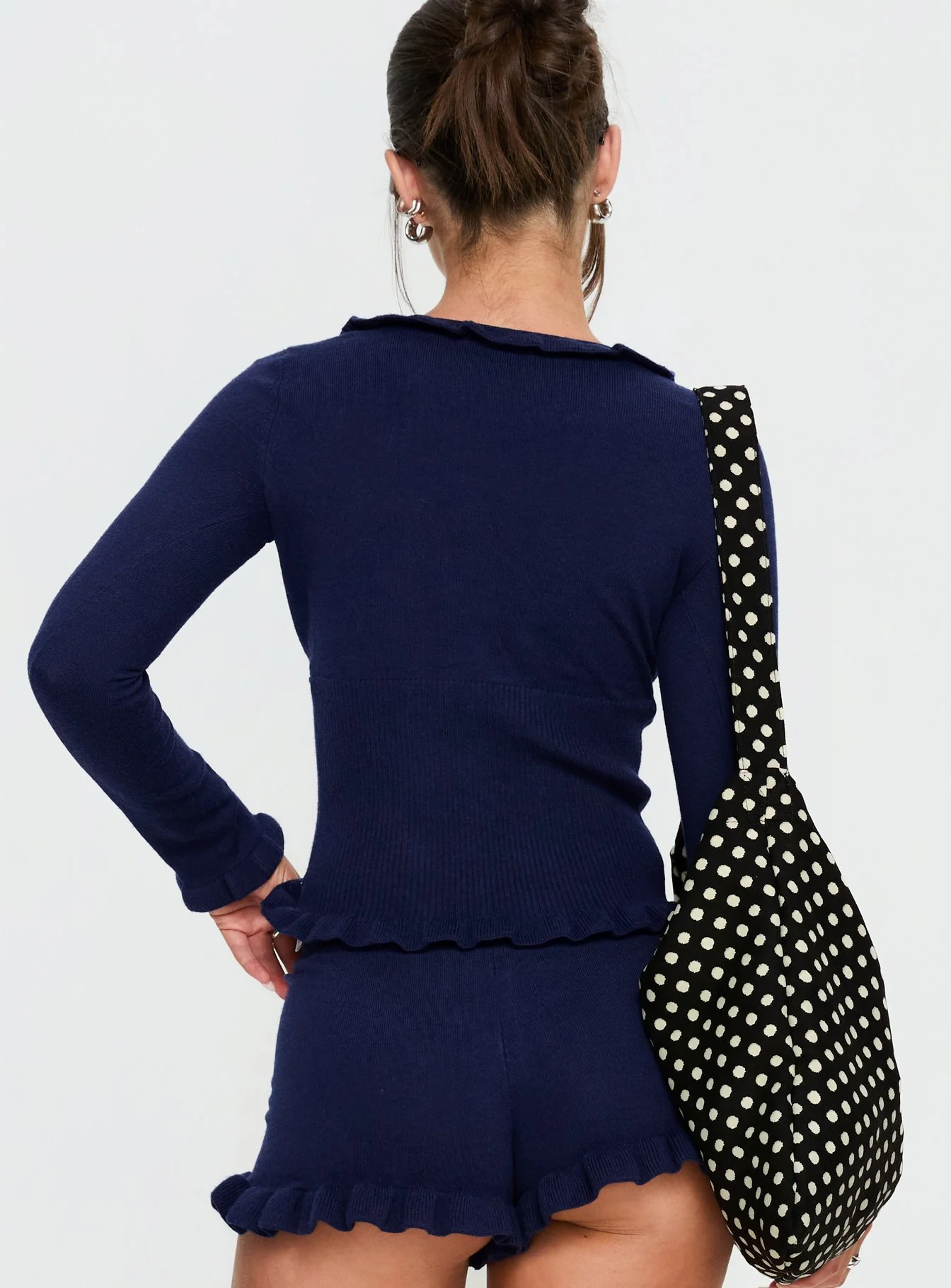 Ceria Frill Knit Long Sleeve Top Navy