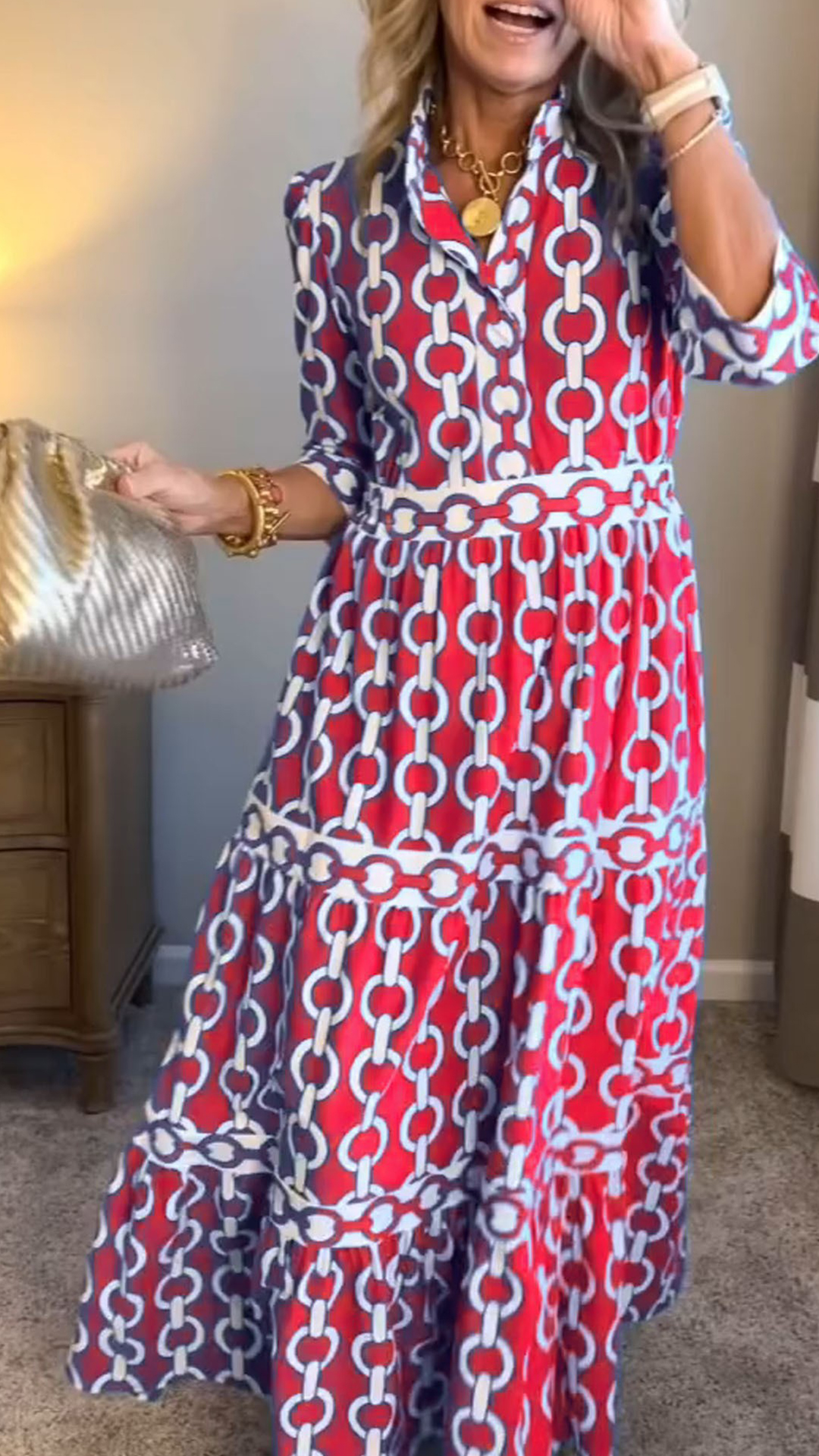 Women's  Casual Vacation Style - Chain Print Shirt Dress - Nordfashionstorm - Women's Clothing, Fashion for You - Nordfashionstorm.com