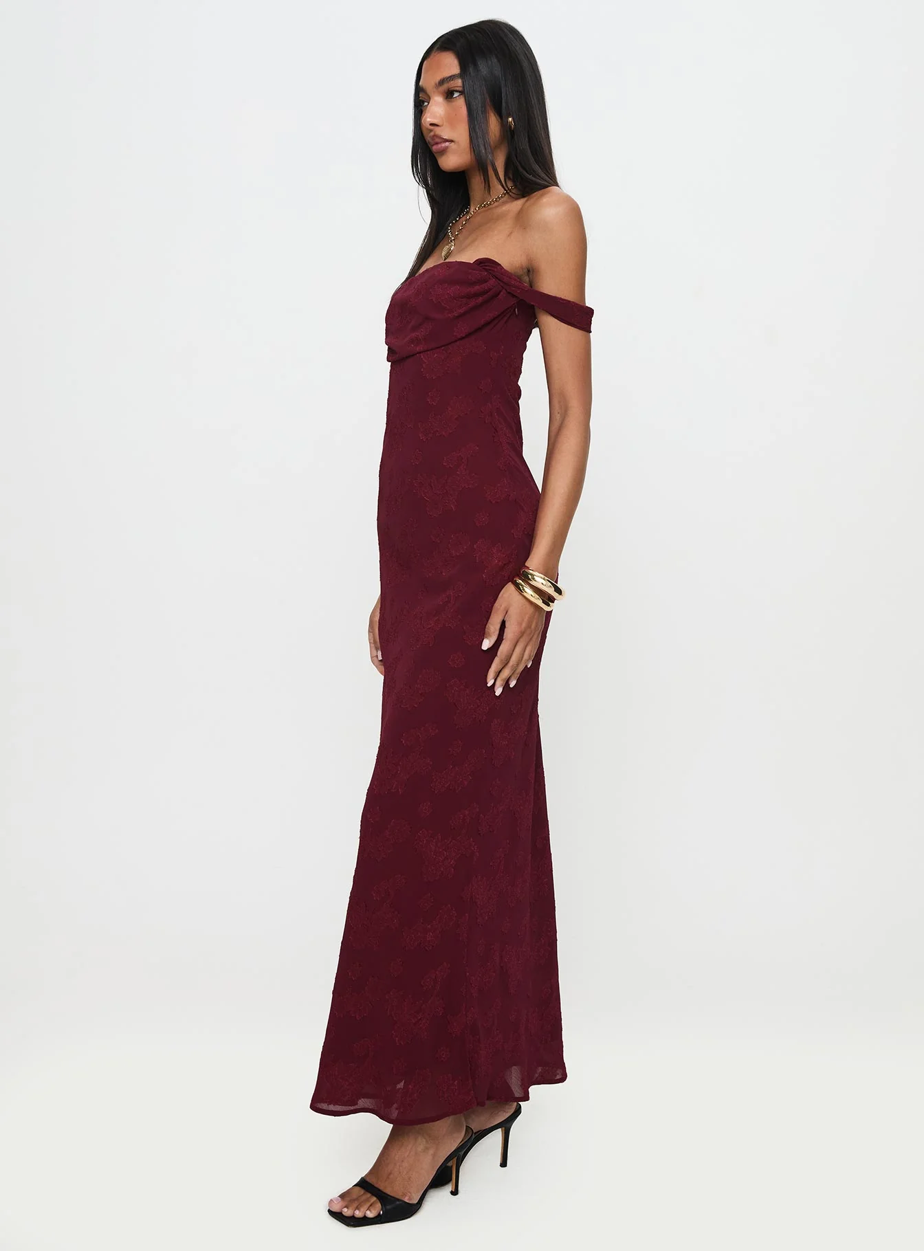 Azura Off The Shoulder Maxi Dress Burgundy