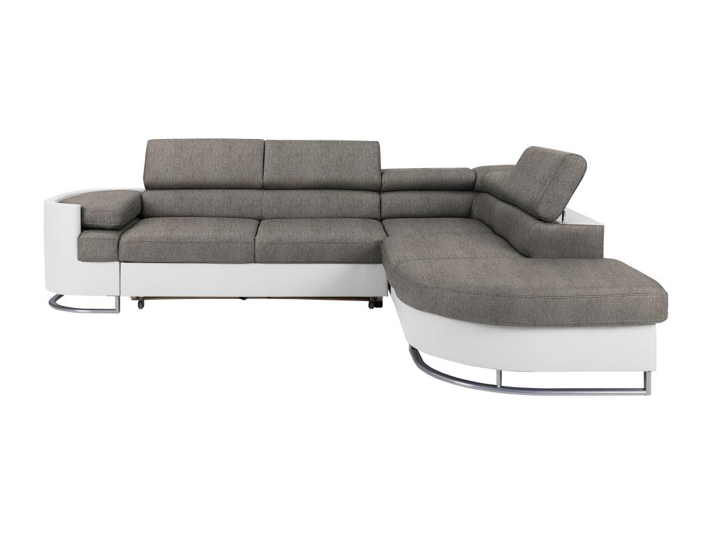 Sofá cama esquinero derecho - piel sintética - blanco y gris