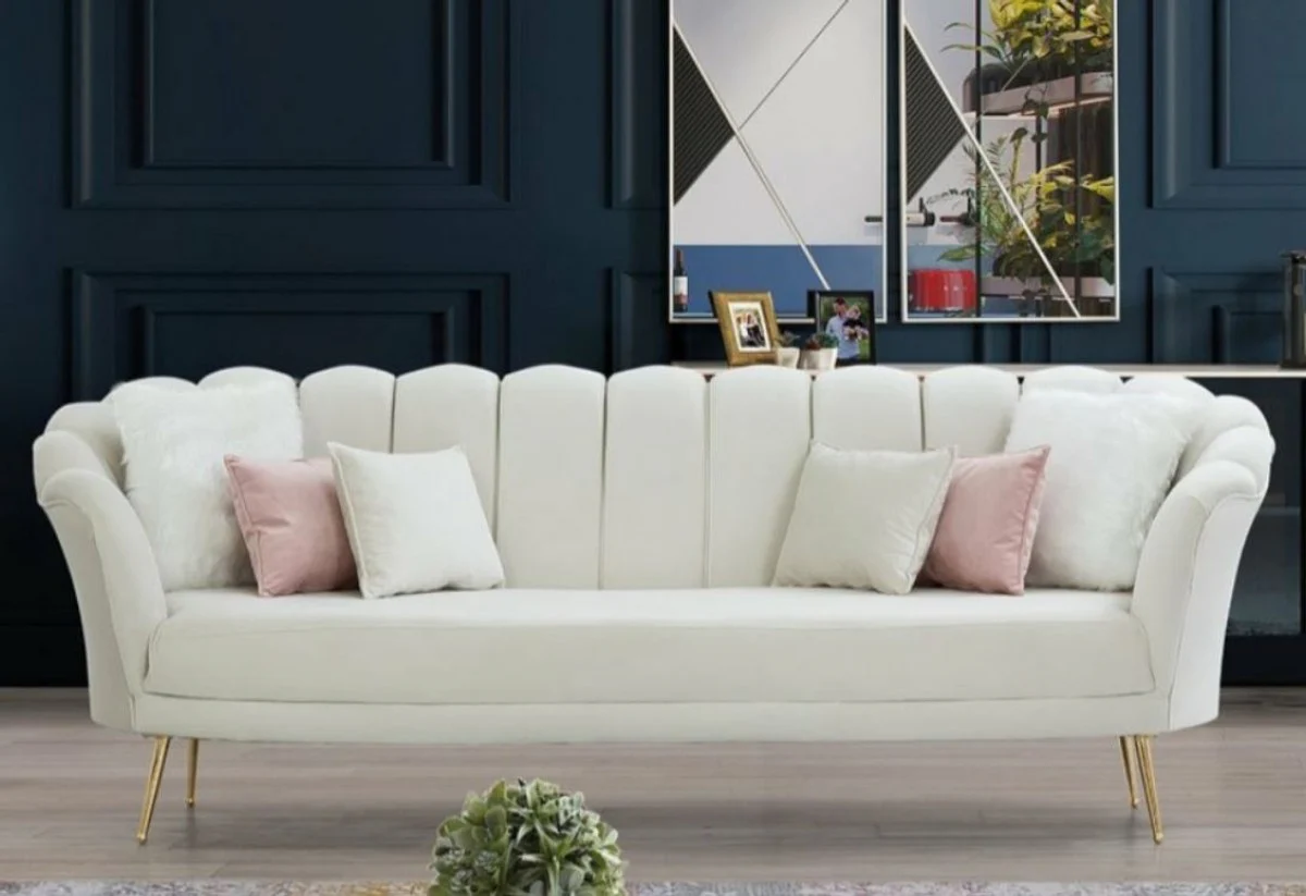 Designer Art Deco living room 3 seater sofa cream / gold 190 x 60 x H. 85 cm - Art Deco living room furniture