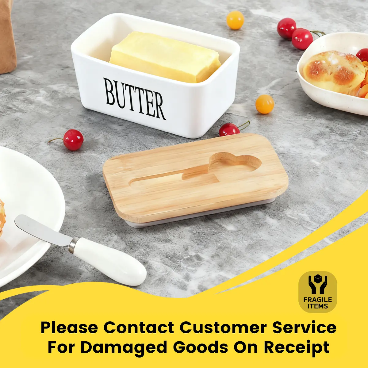 Luxury Large Ceramic Butter Dish with Lid - Kitchen Baking Container, Leak-Proof Durable Silicone Sealing, Elegant Countertop Design, Easy-Clean, Freshness-Maintaining - Thoughtful Kitchen Gift for Home Chefs, Butter Lovers, home essentials