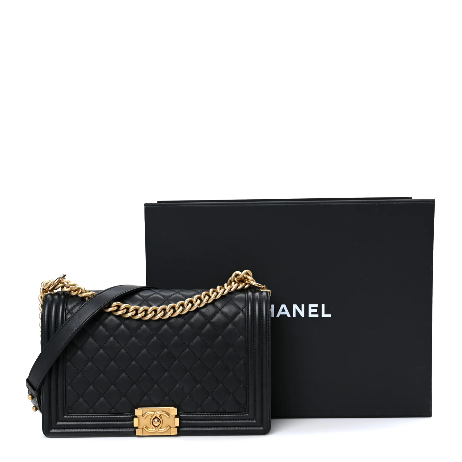 Calfskin Quilted New Medium Boy Flap Black - Top Club