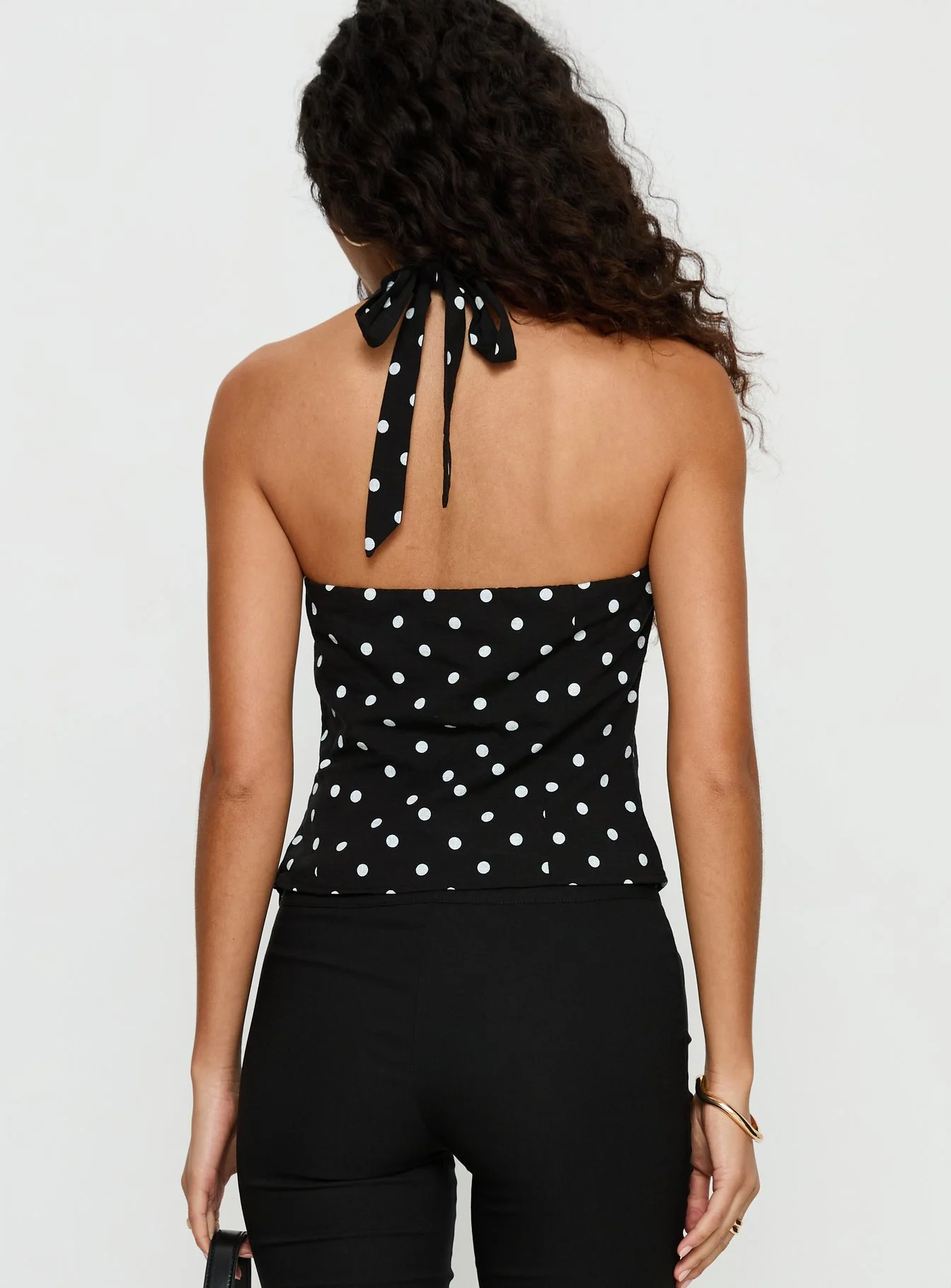 Alter Of Love Halter Top Black Polka