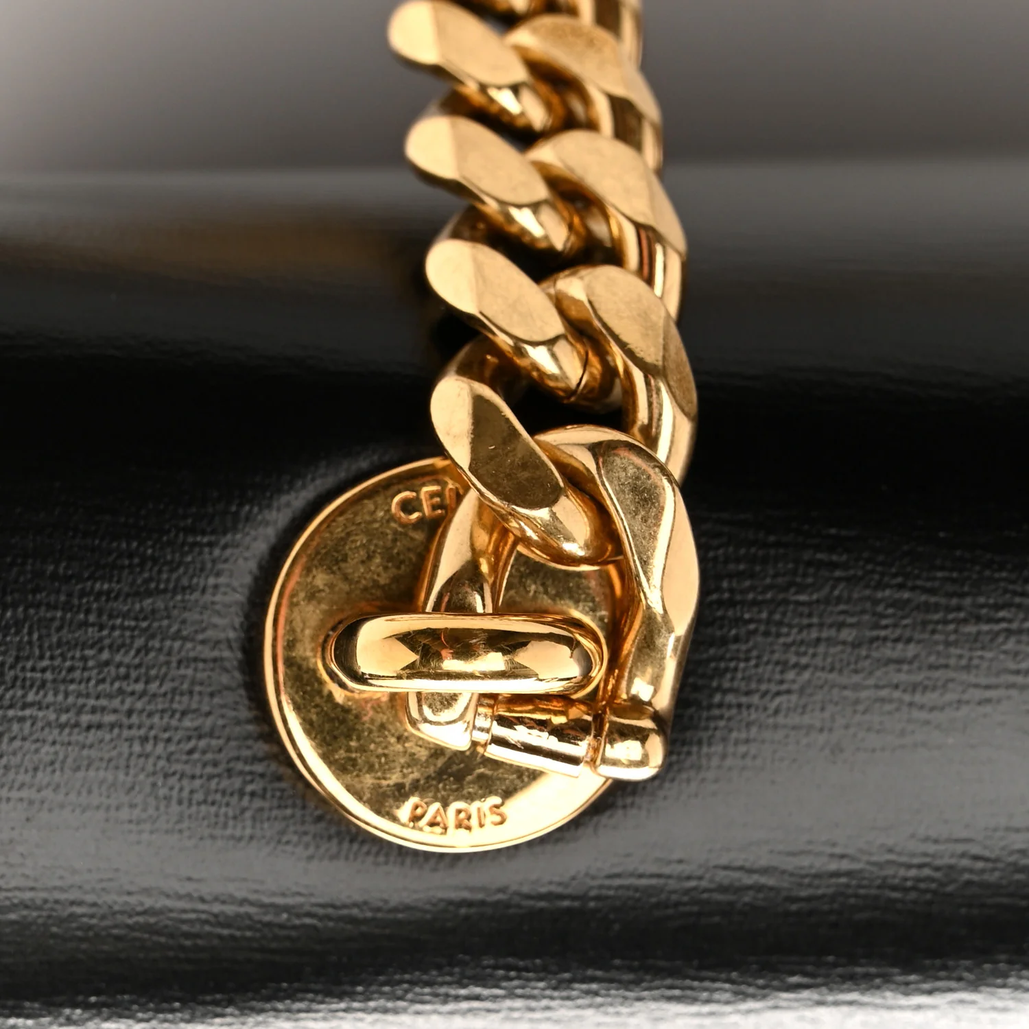 Shiny Calfskin Triomphe Chain Shoulder Bag Black - Top Club