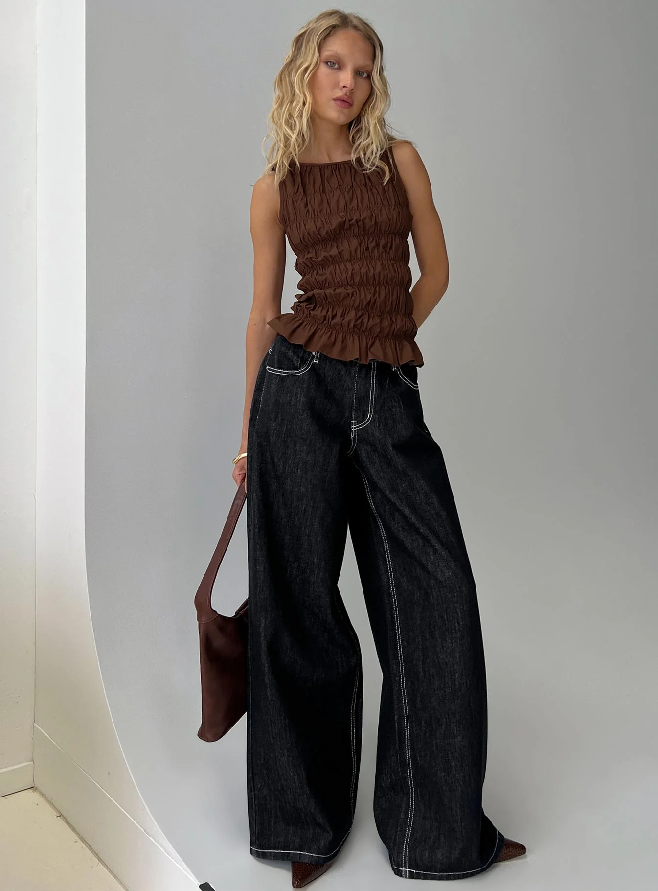 Marleene Shirred Top Chocolate