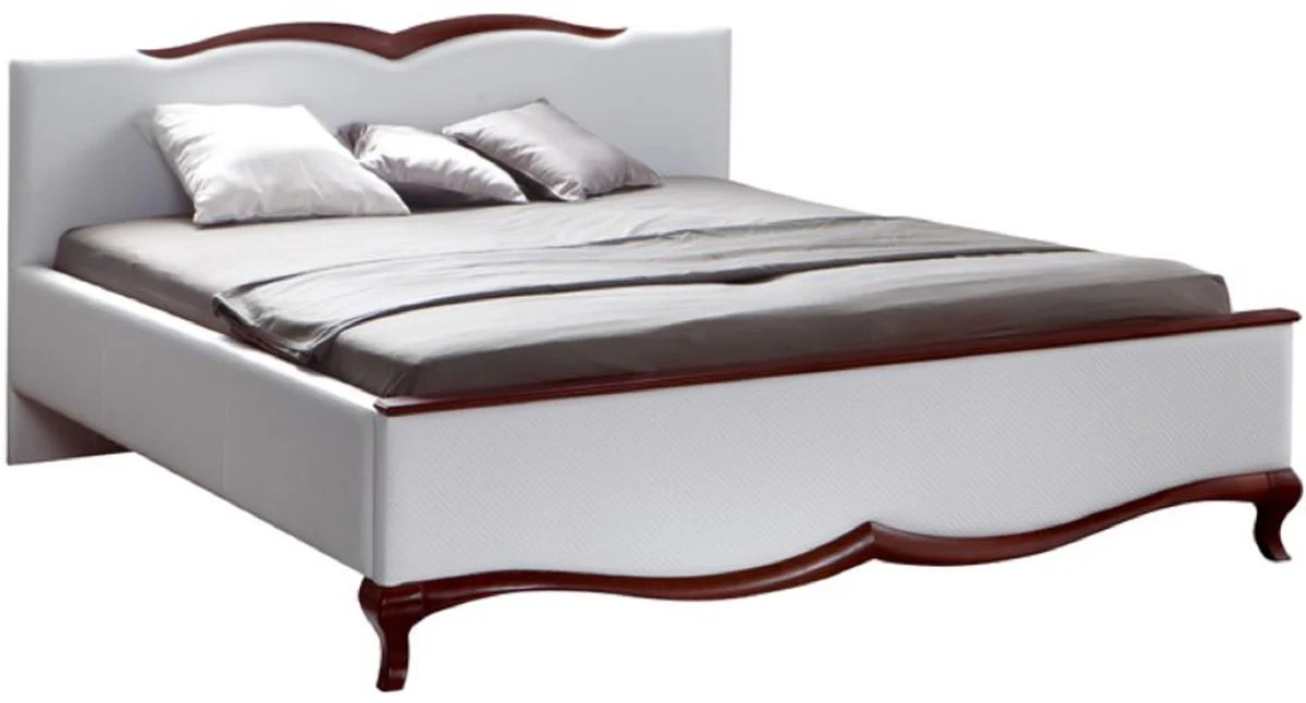 Luxury Art Nouveau double bed white / dark brown 170.6 x 213.3 x H. 97.5 cm - Elegant solid wood bed - Baroque & Art Nouveau bedroom furniture