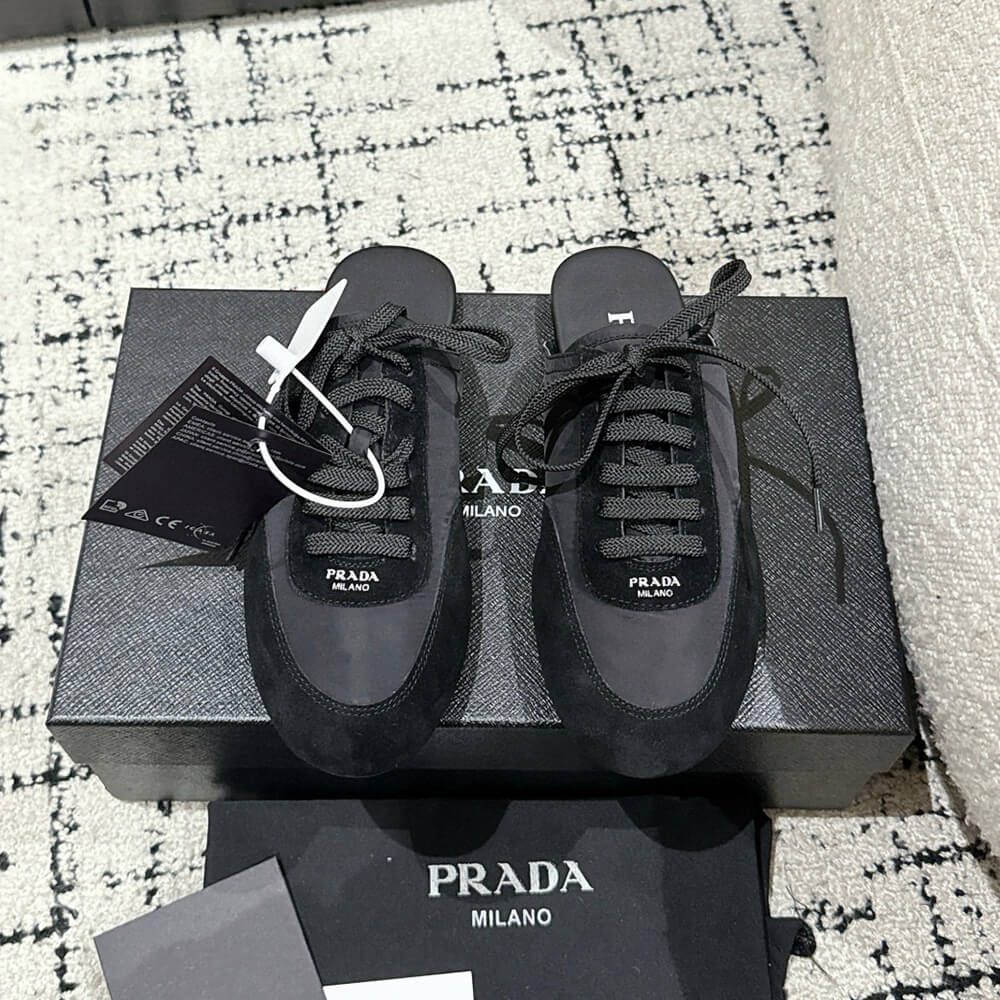 PRADA Collapse Re-Nylon and suede mules - Top Club