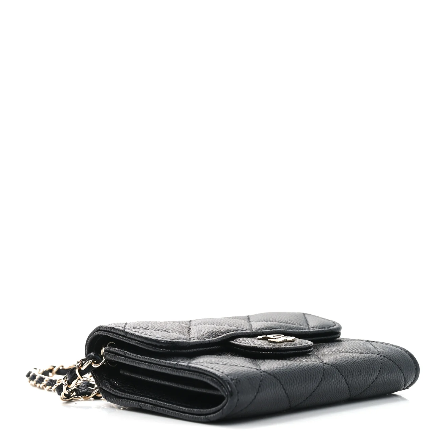 Caviar Quilted Flap Card Holder On Chain Black - Top Club