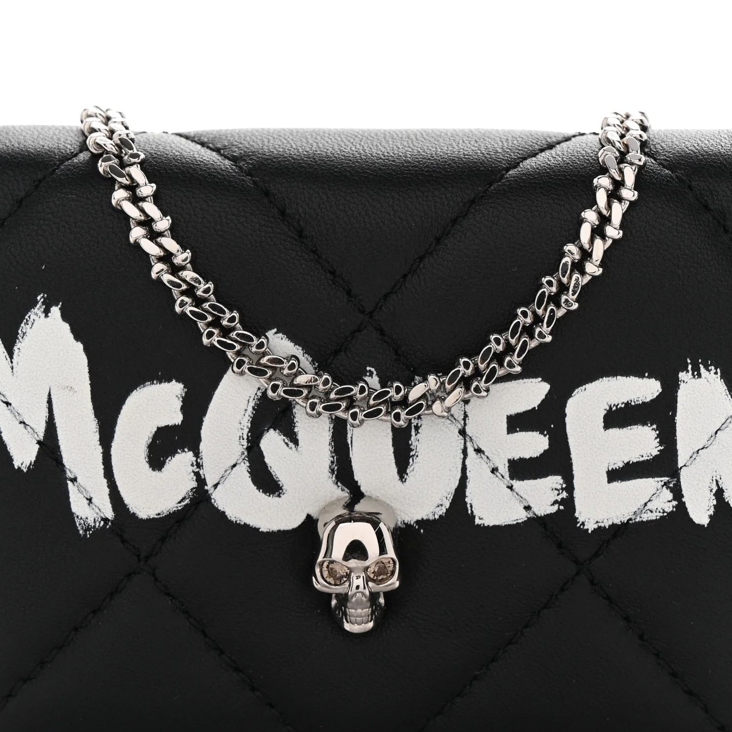 Nappa Graffiti Quilted Graffiti Skull Card Holder on Chain Black White - Top Club