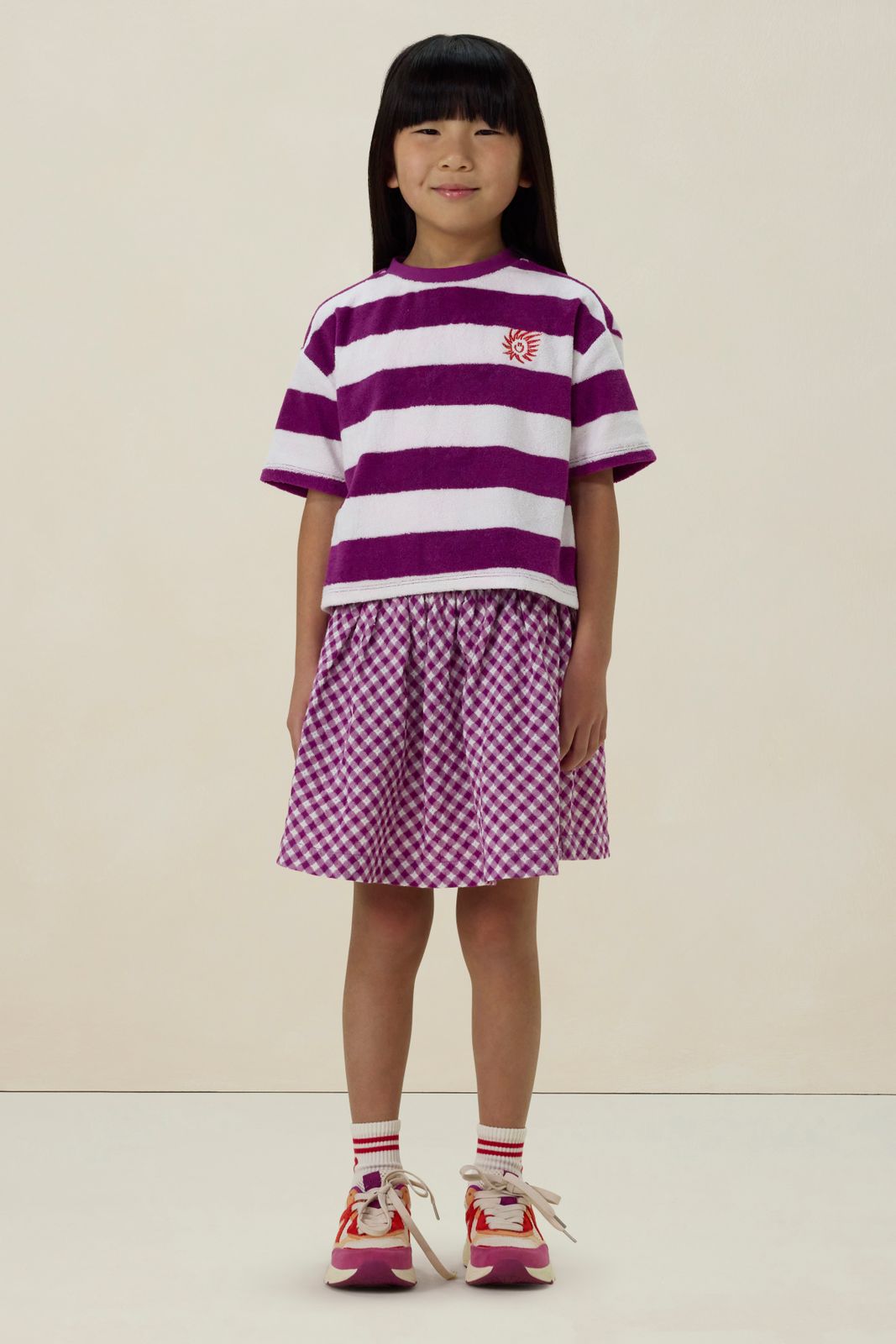 Paars gestreept badstof t-shirt