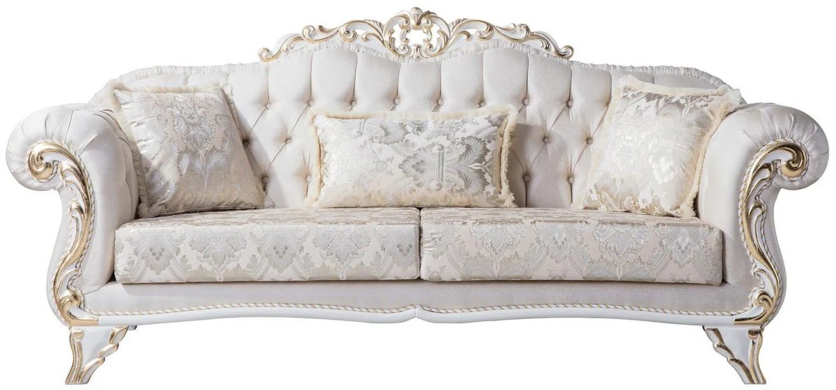 Luxury baroque living room set cream / white / gold - 2 sofas & 2 armchairs & 1 coffee table - living room furniture in baroque style - noble & magnificent