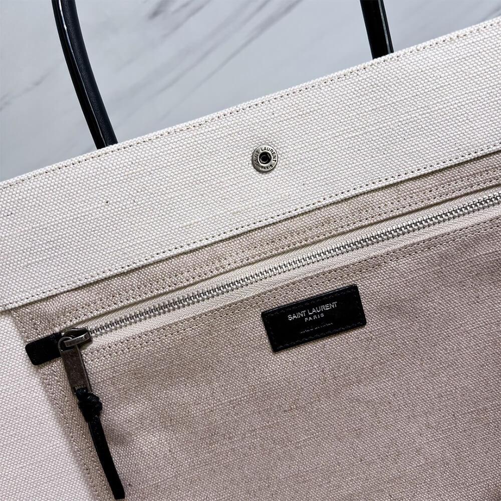 RIVE GAUCHE TOTE BAG IN LINEN AND LEATHER - Top Club