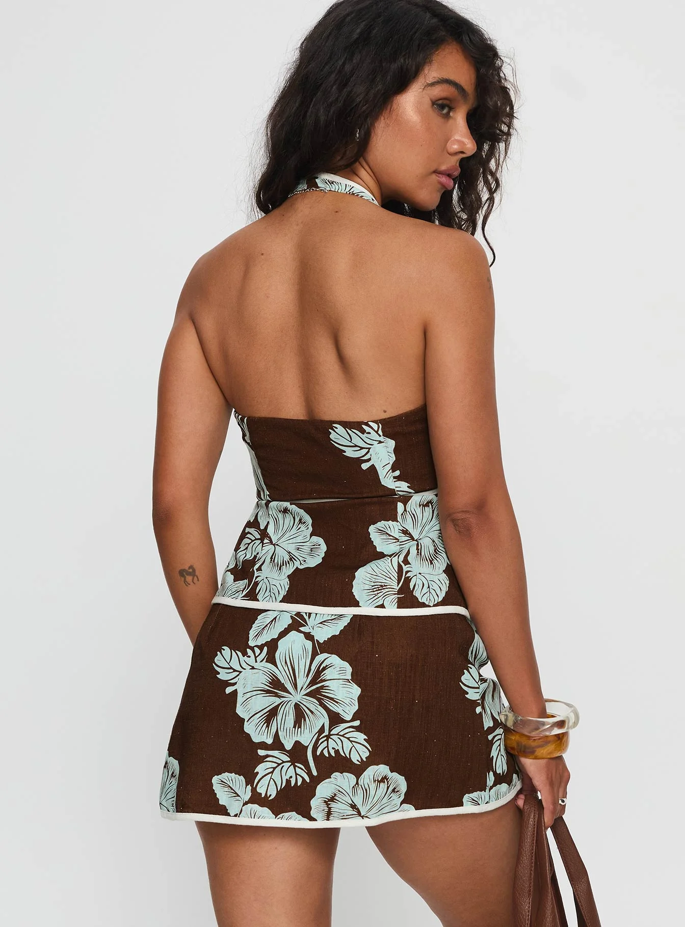 Anyah Halter Wrap Top Brown / Blue