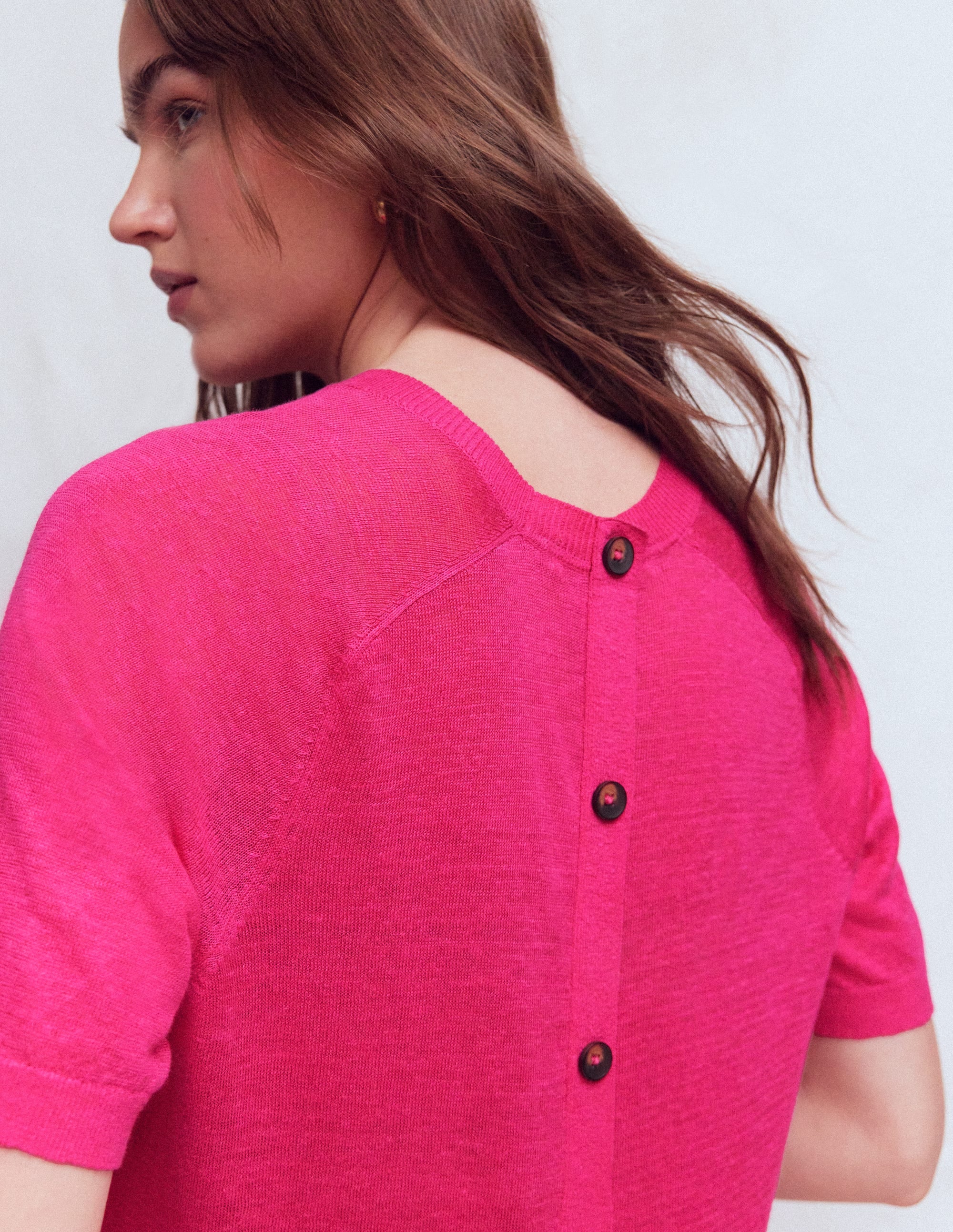 Agnes Leinen-T-Shirt mit Knopfleiste-Rosarot