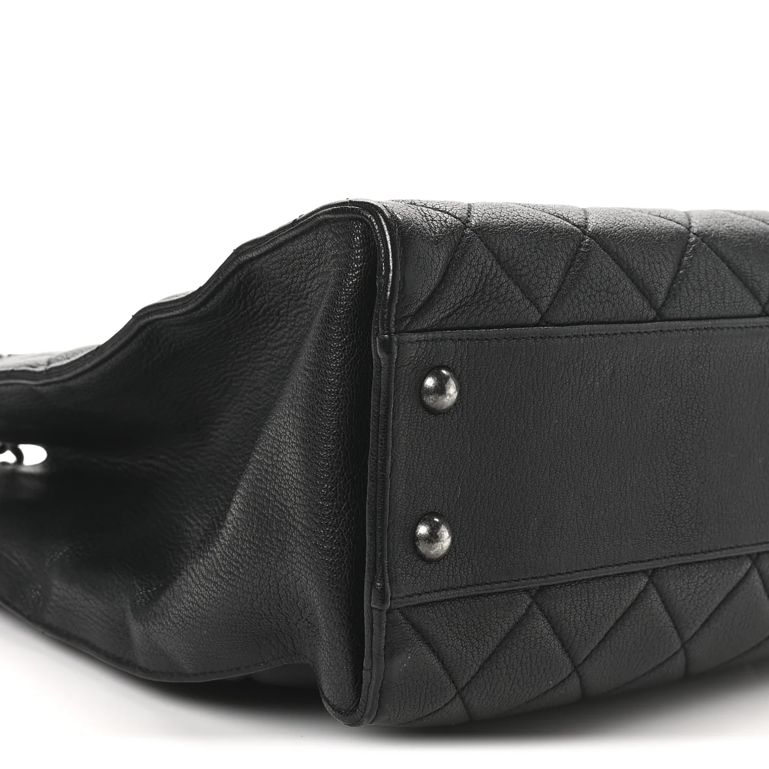 Goatskin Quilted Small Perfect Edge Shopping Tote Black - Top Club