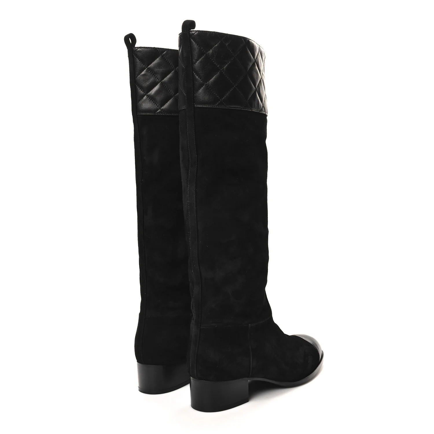 Suede Calfskin Lambskin Quilted Knee High Boots 37 Black - Top Club