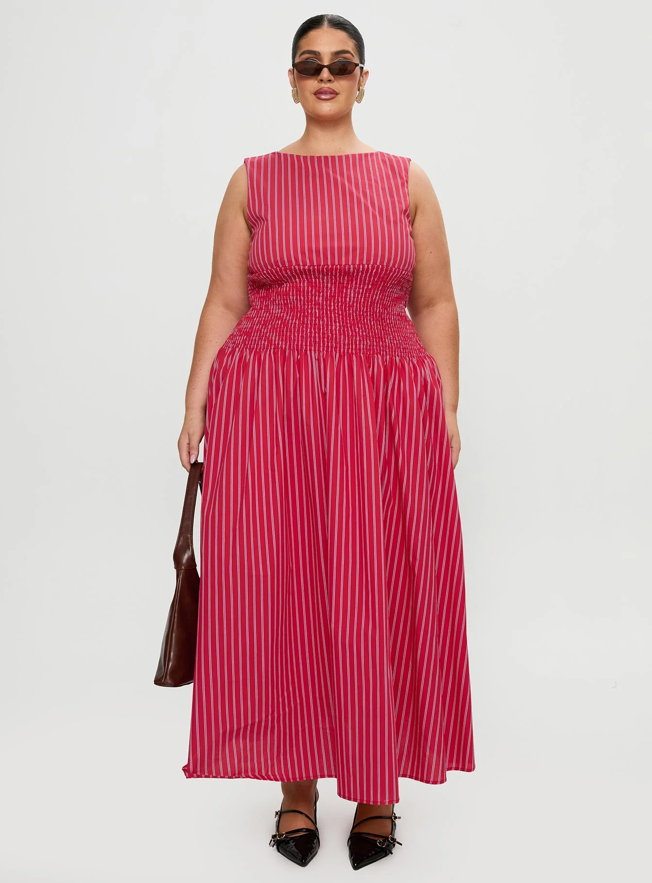 Lilienne Cotton Poplin Maxi Dress Red Stripe Curve