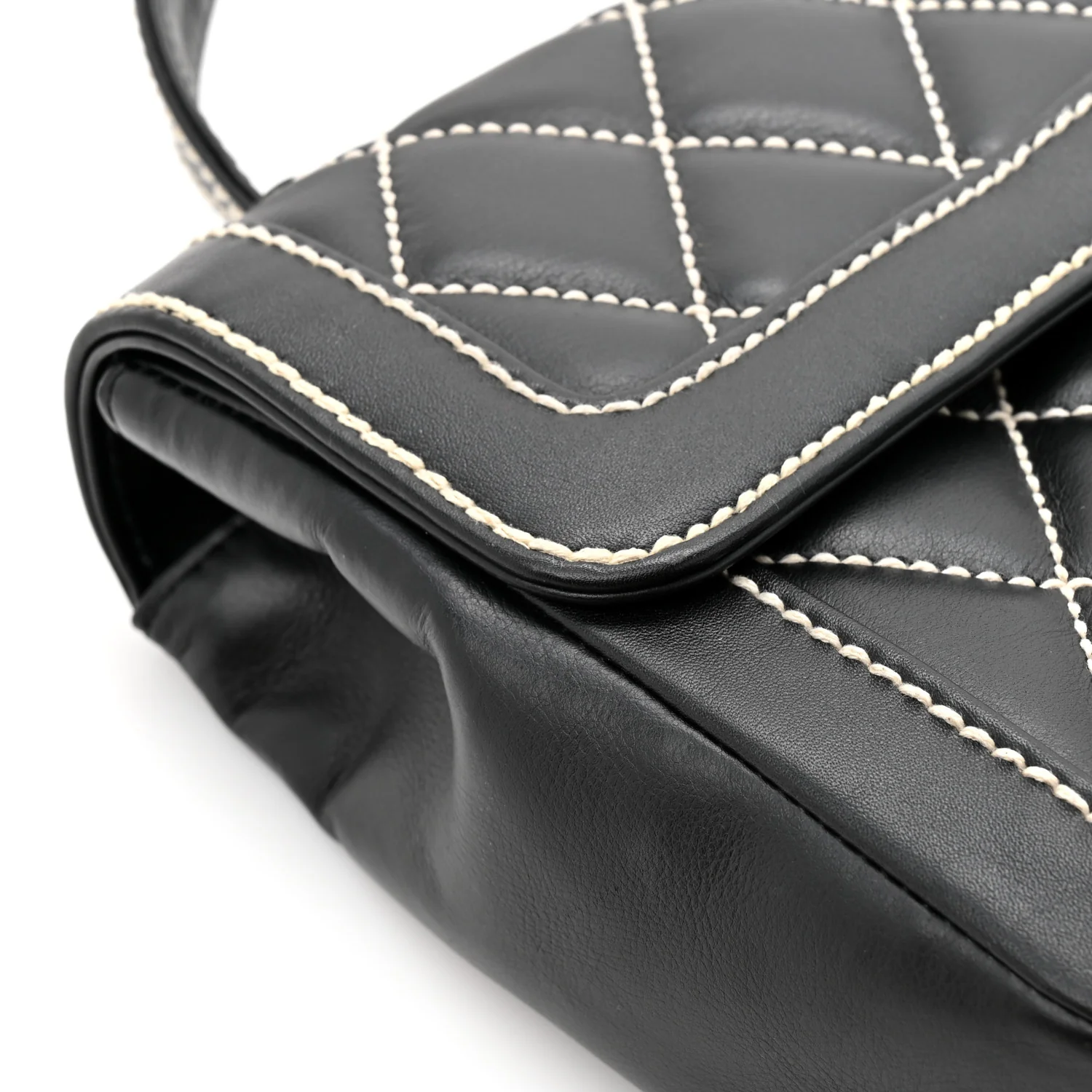 Calfskin Quilted Wild Stitch Large Top Handle Flap Black - Top Club