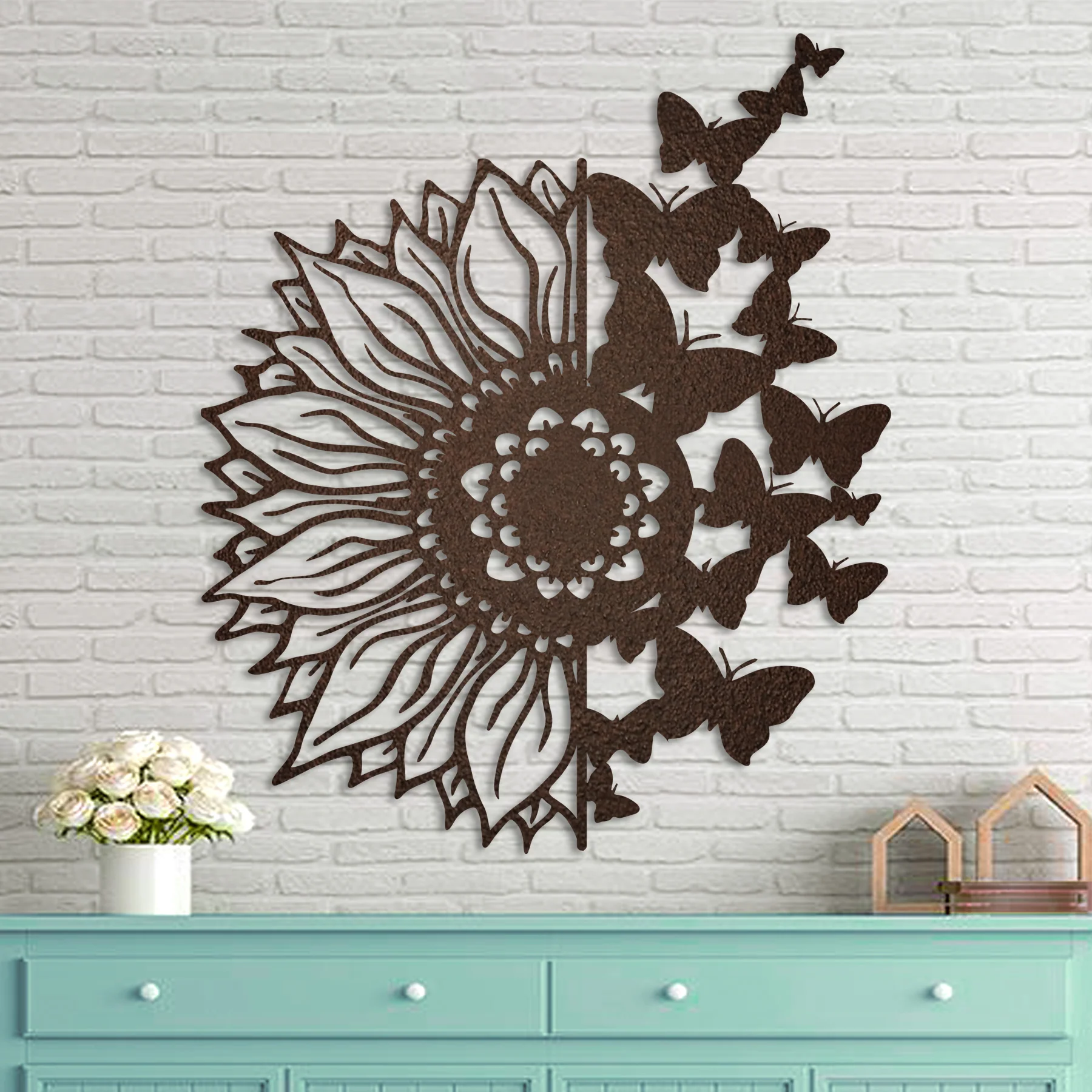 Sunflower Butterflies Metal Wall Art - Alvarez Pro Painting LLC