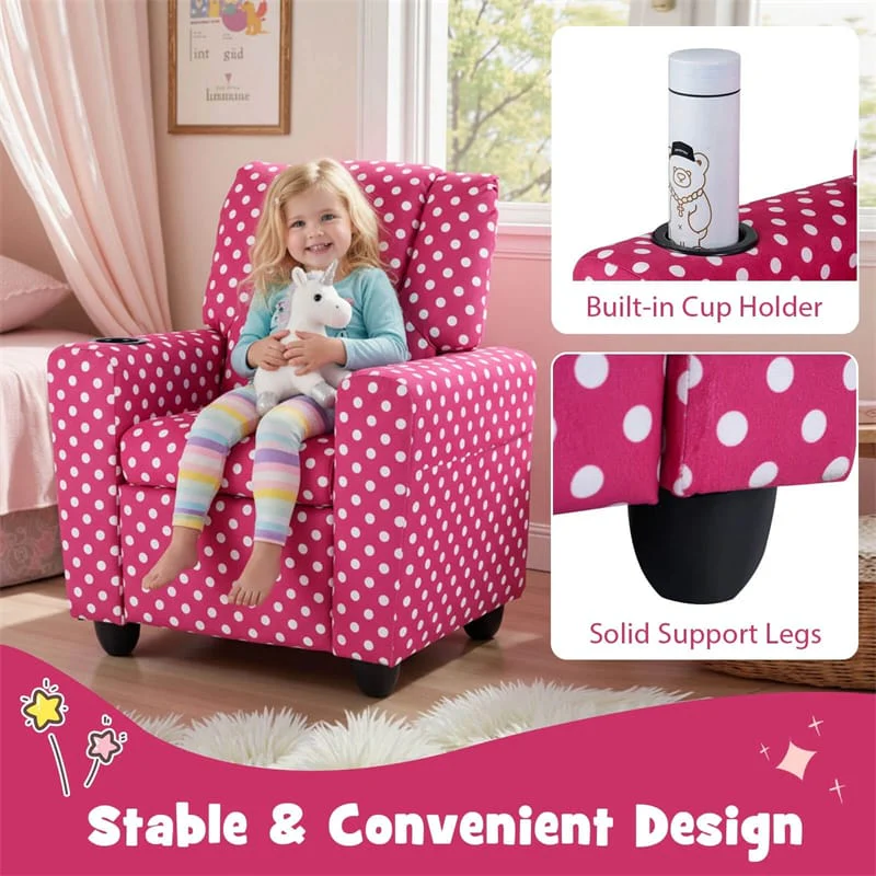 Kids Recliner Chair with Cup Holder & Side Pocket, Adjustable Toddler Lounge Sofa, Ergonomic Children Armchairs for Boys Girls Age 3+, 150lbs