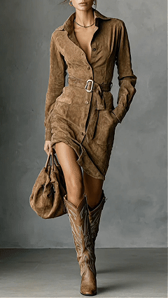 Women's Cotton‑blend Lapel Long‑sleeve Waist‑belted Irregular Mini Dress - Nordfashionstorm - Women's Clothing, Fashion for You - Nordfashionstorm.com