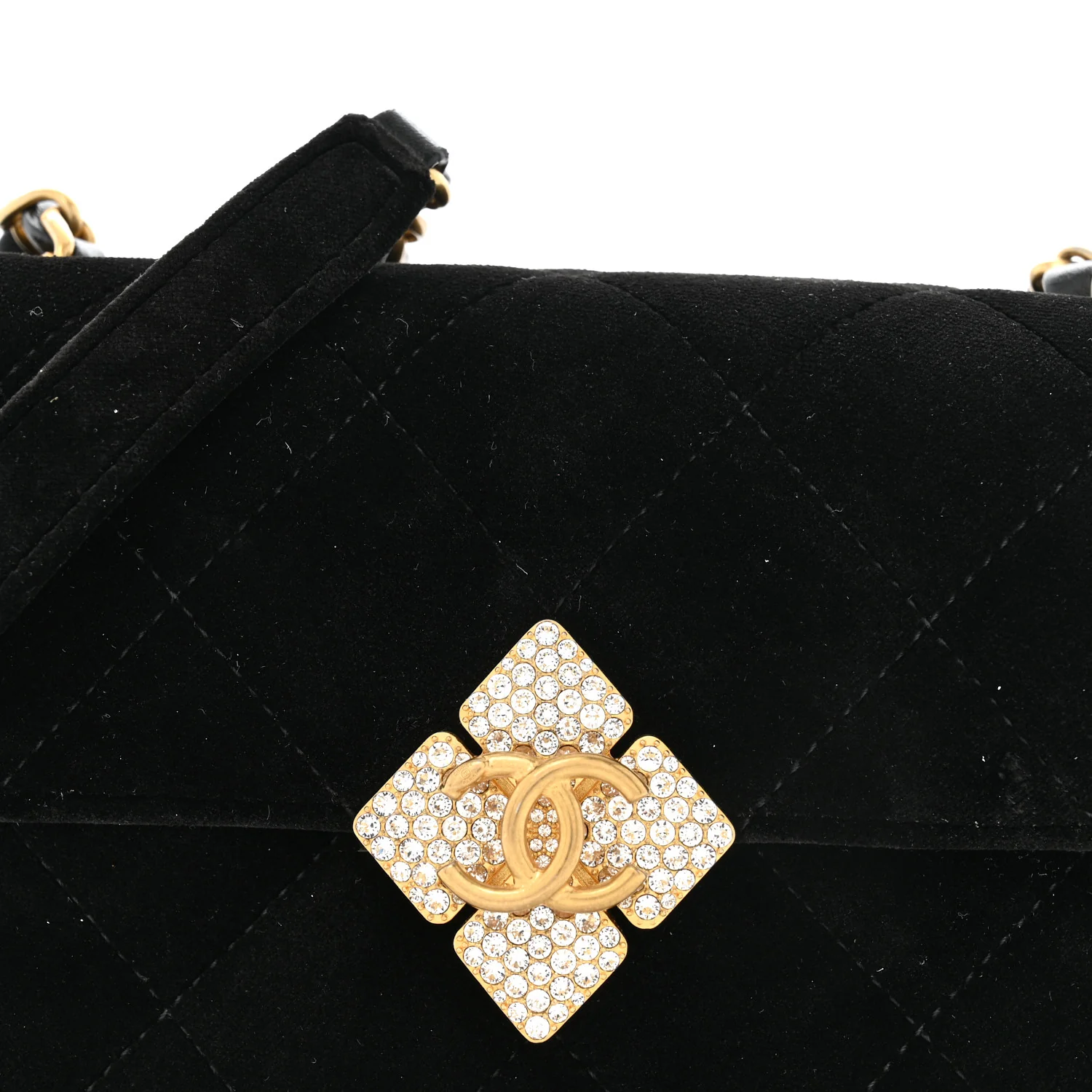 Velvet Strass Diamond Lock Flap Black - Top Club