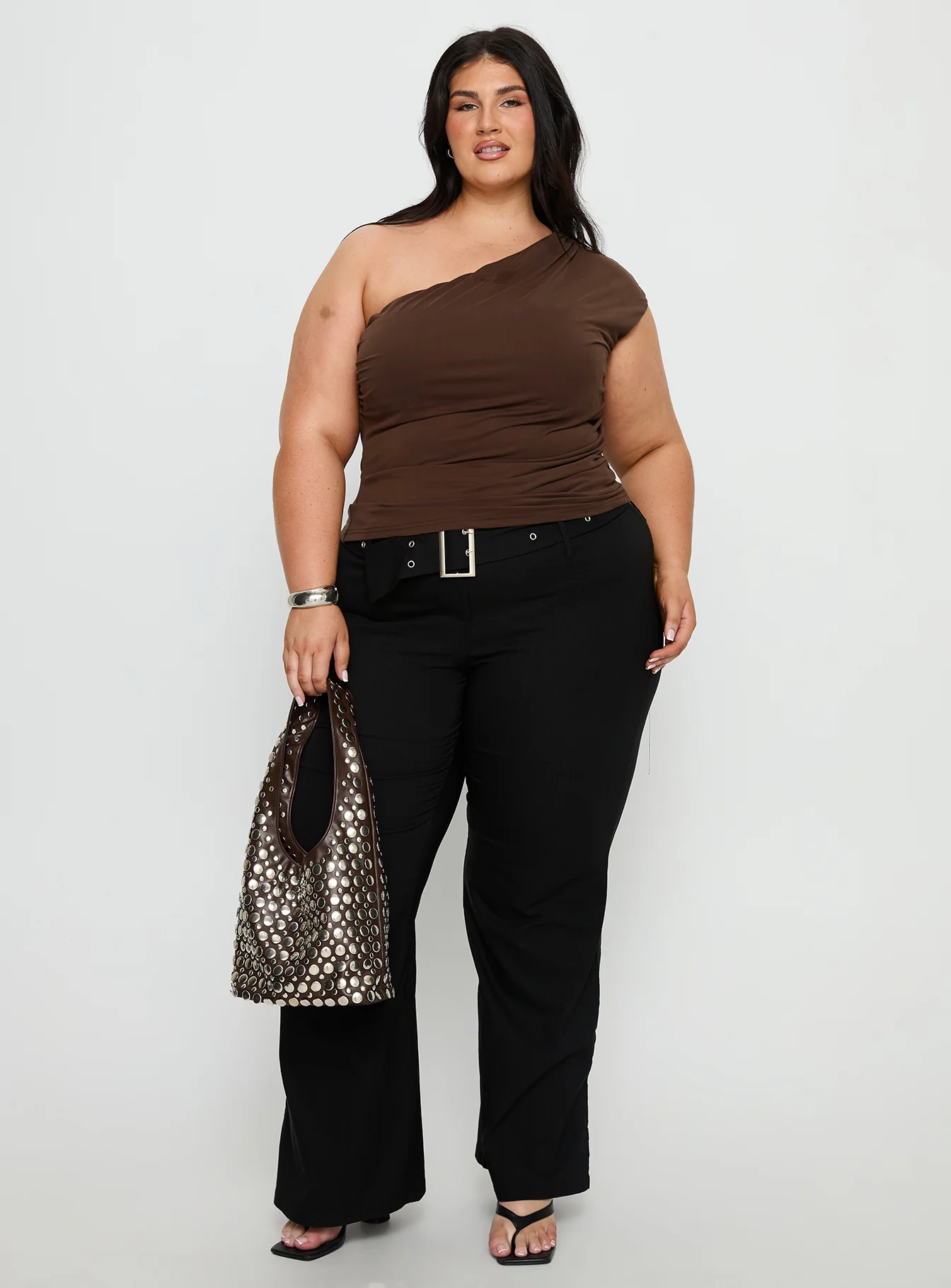 Amelyn One Shoulder Top Brown Curve