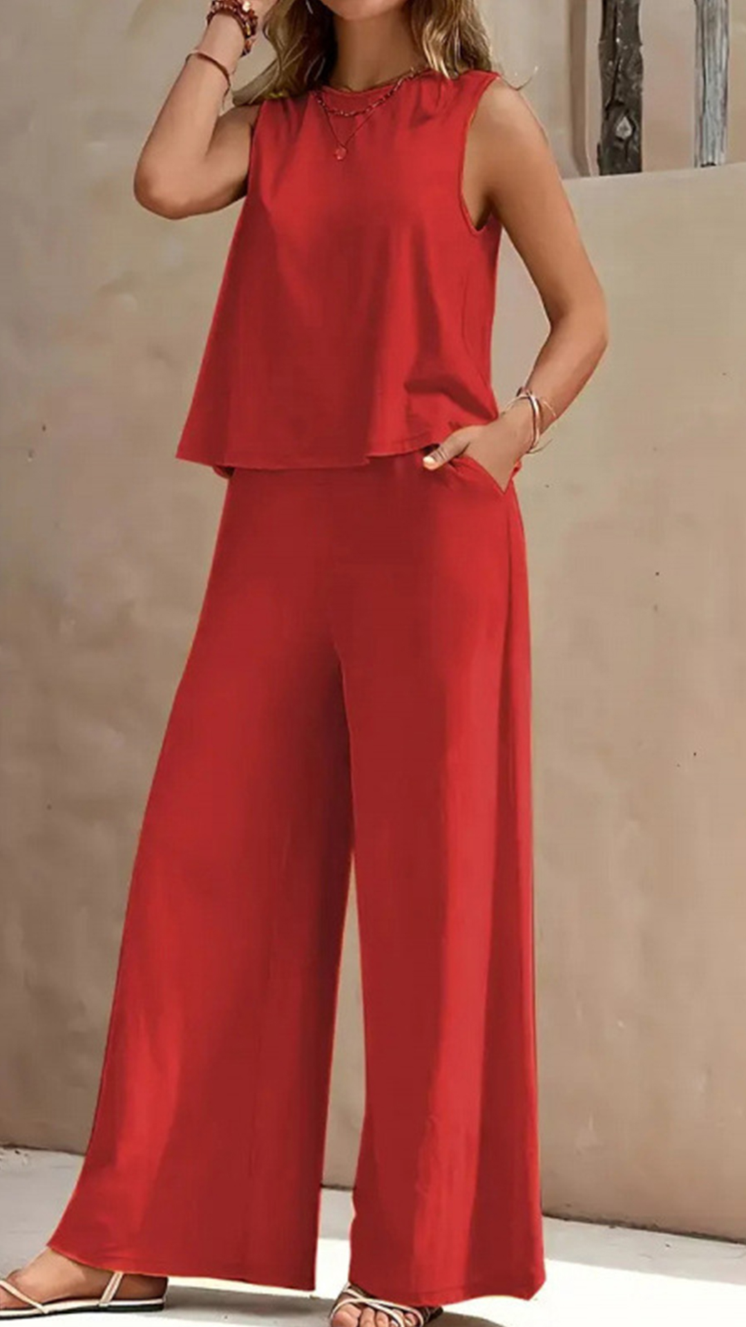 Women's  Sleeveless Cotton-Blend Two-Piece Set - Nordfashionstorm - Women's Clothing, Fashion for You - Nordfashionstorm.com