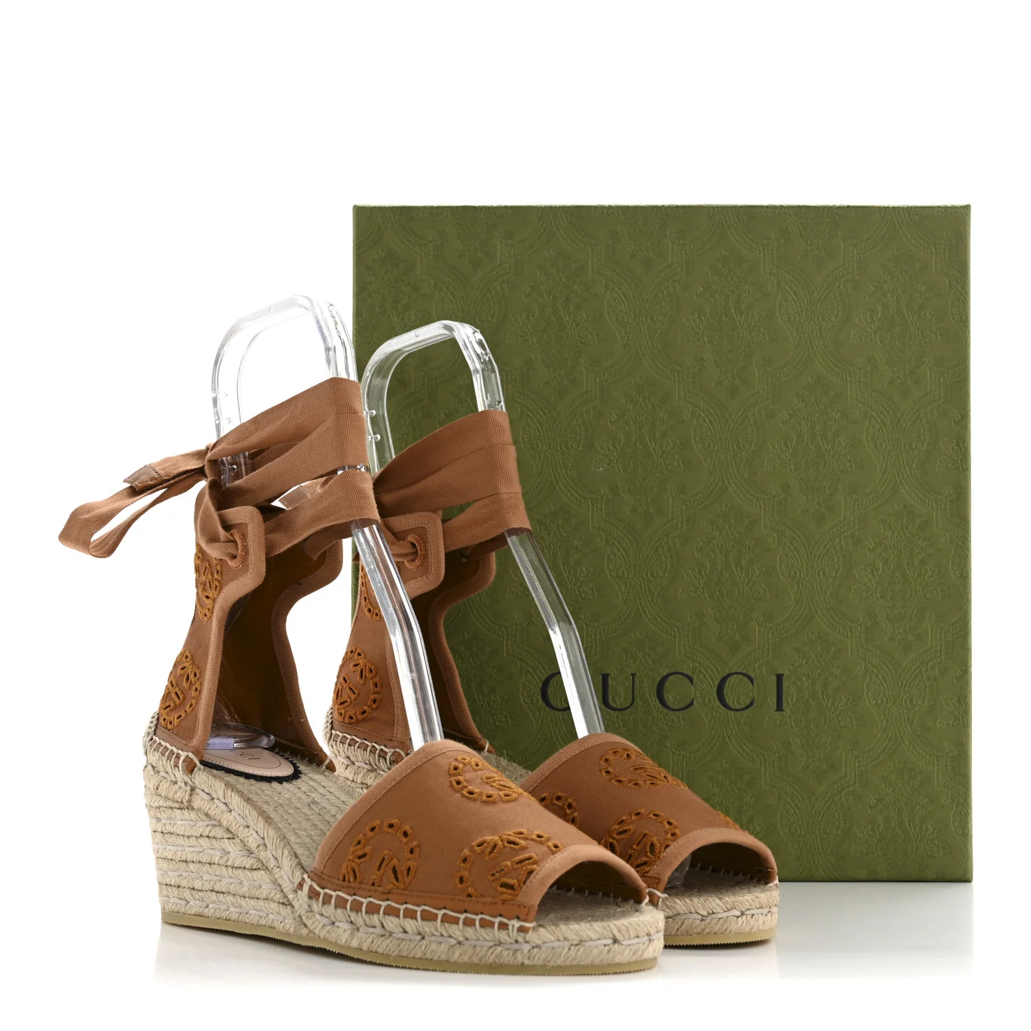Canvas Damita GG Eyelet Espadrille Wedge Sandals 38 Blondie Cognac - Top Club