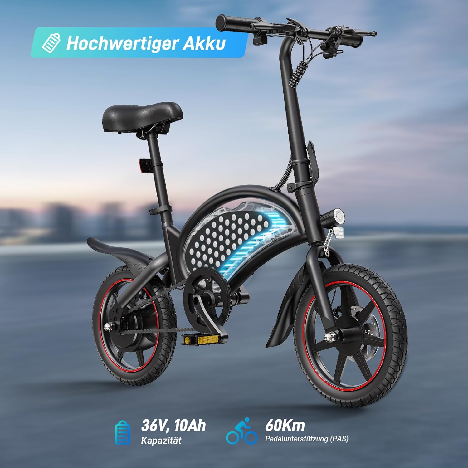 DYU D3S Bicicletta elettrica pieghevole da 14 pollici, velocità massima di 25 km/h, portata 40 km, freni a disco, pieghevole, per ragazzi e adulti