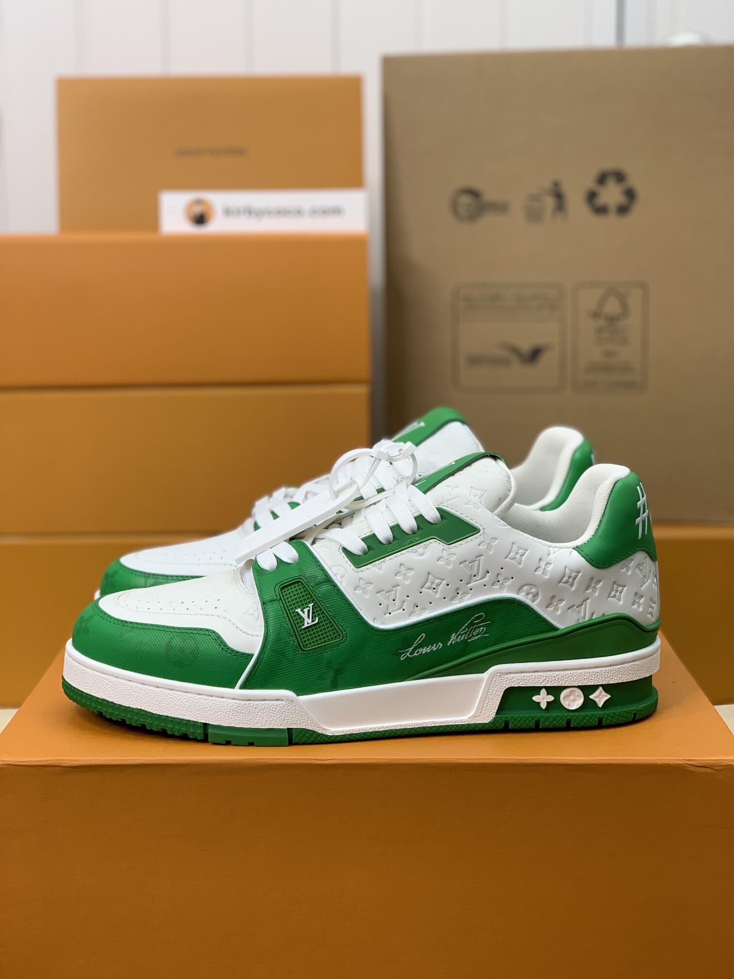 Louis Vuitton LV Trainer Sneaker white Green - Sneaker Replica Workshop