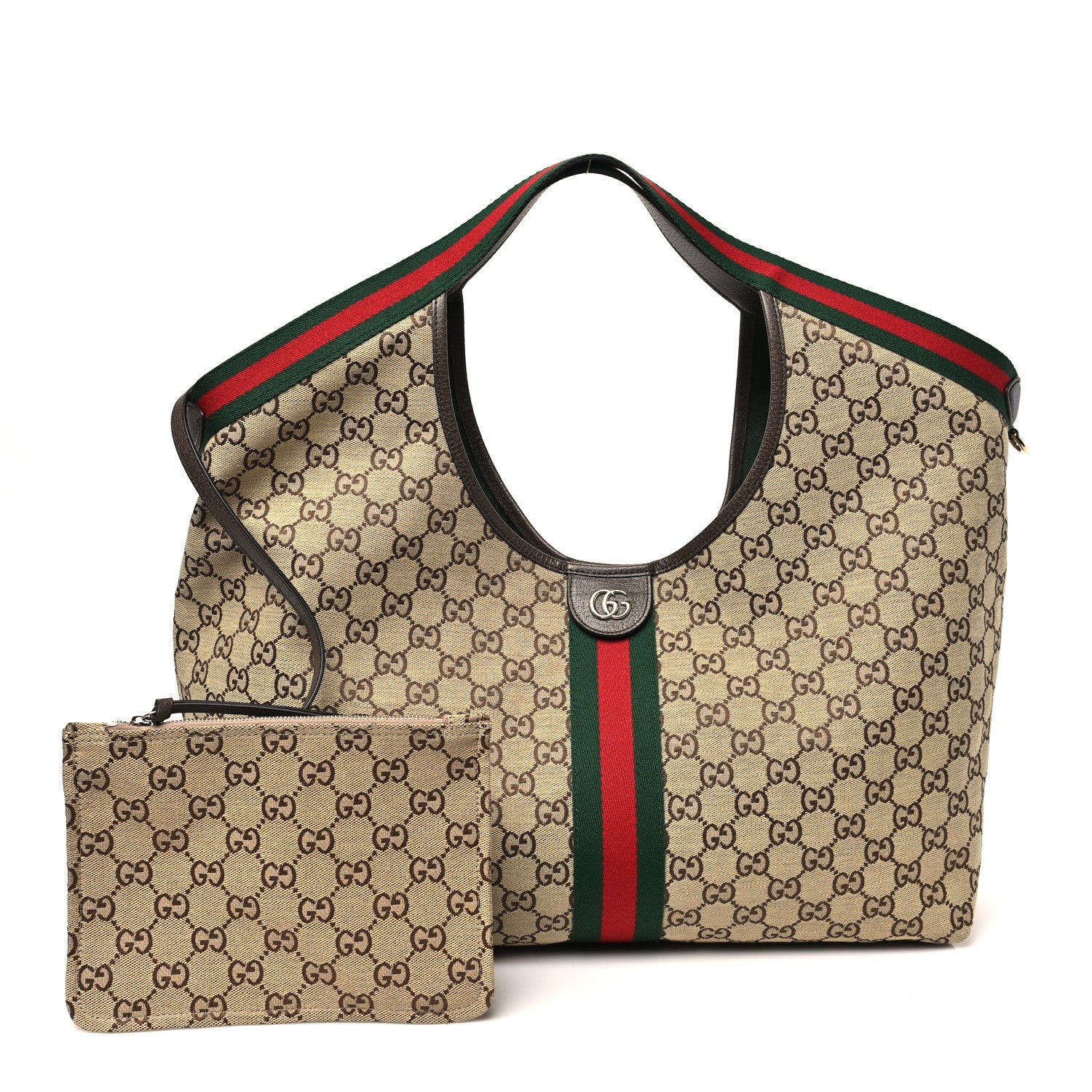 GG Monogram Web Large Giglio Tote Beige Brown - Top Club