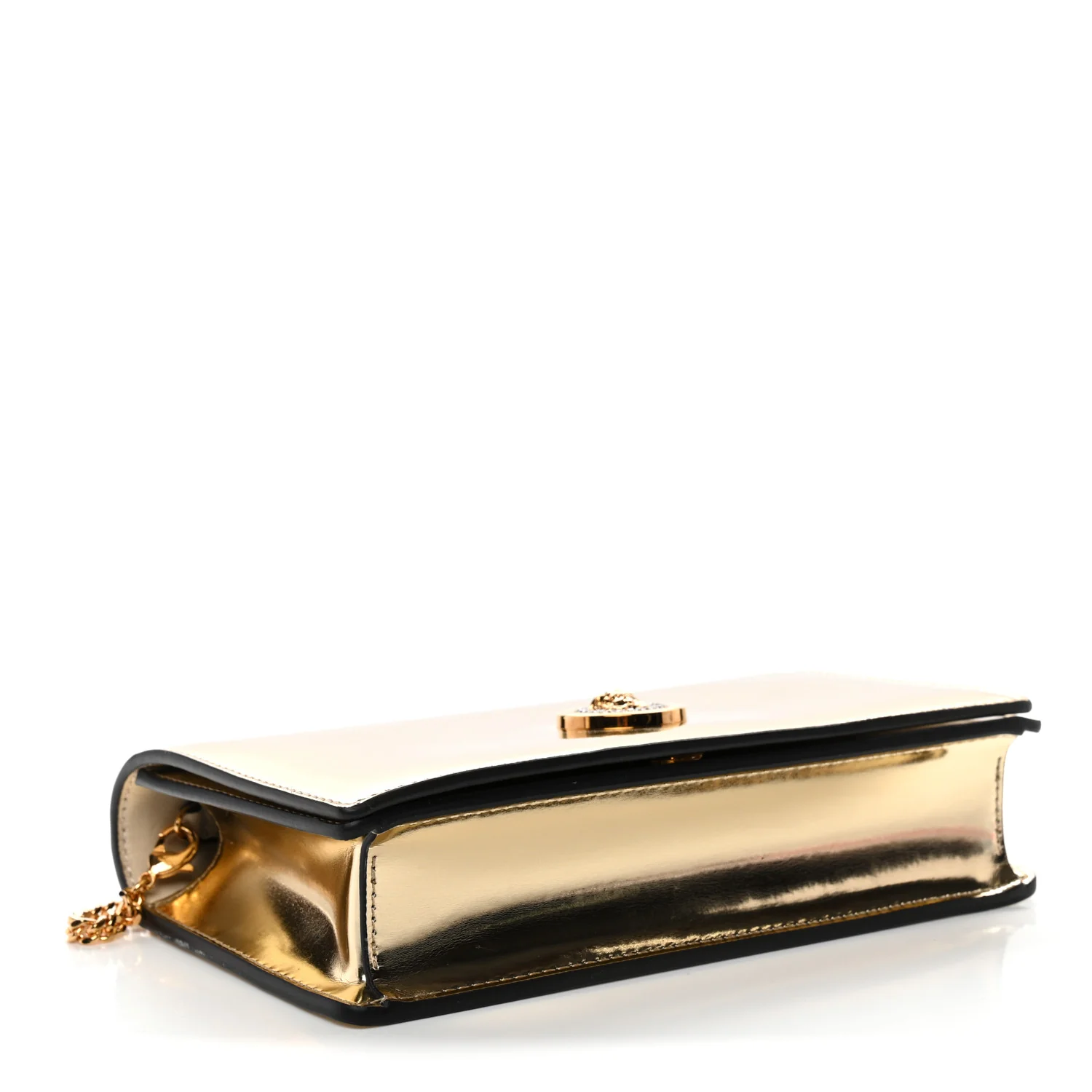 Patent Metallic Crystal Medusa Clutch On Chain Gold - Top Club