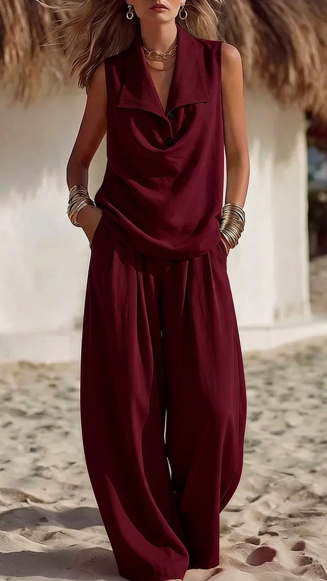 Women's Elegant & Flowy Lapel Two-Piece Set - Nordfashionstorm - Women's Clothing, Fashion for You - Nordfashionstorm.com