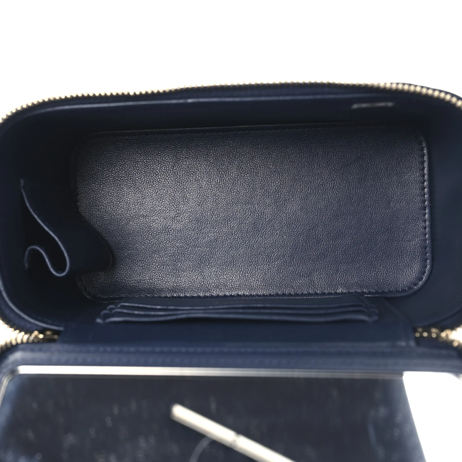 Lambskin Quilted Metal Small Top Handle Vanity Case With Chain Blue - Top Club