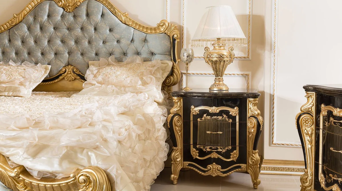 Luxury baroque night dresser with 3 drawers black / gold