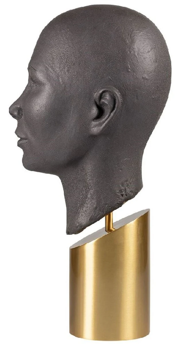 Luxury decorative bust head brown / brass 15.5 x 20 x H. 41 cm - stoneware decorative sculpture with brass base - living room decoration - luxury decorative accessories