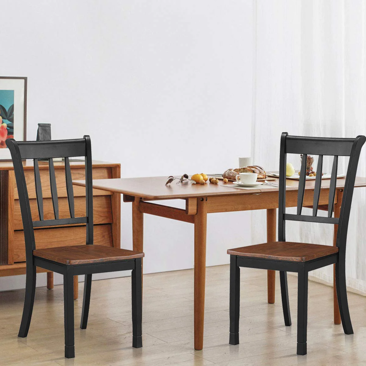 BEFOUNDLOVELY Set of 2/4 Wood Solid Rubber Wood Armless Dining Chairs with Non-Slip Foot Pads
