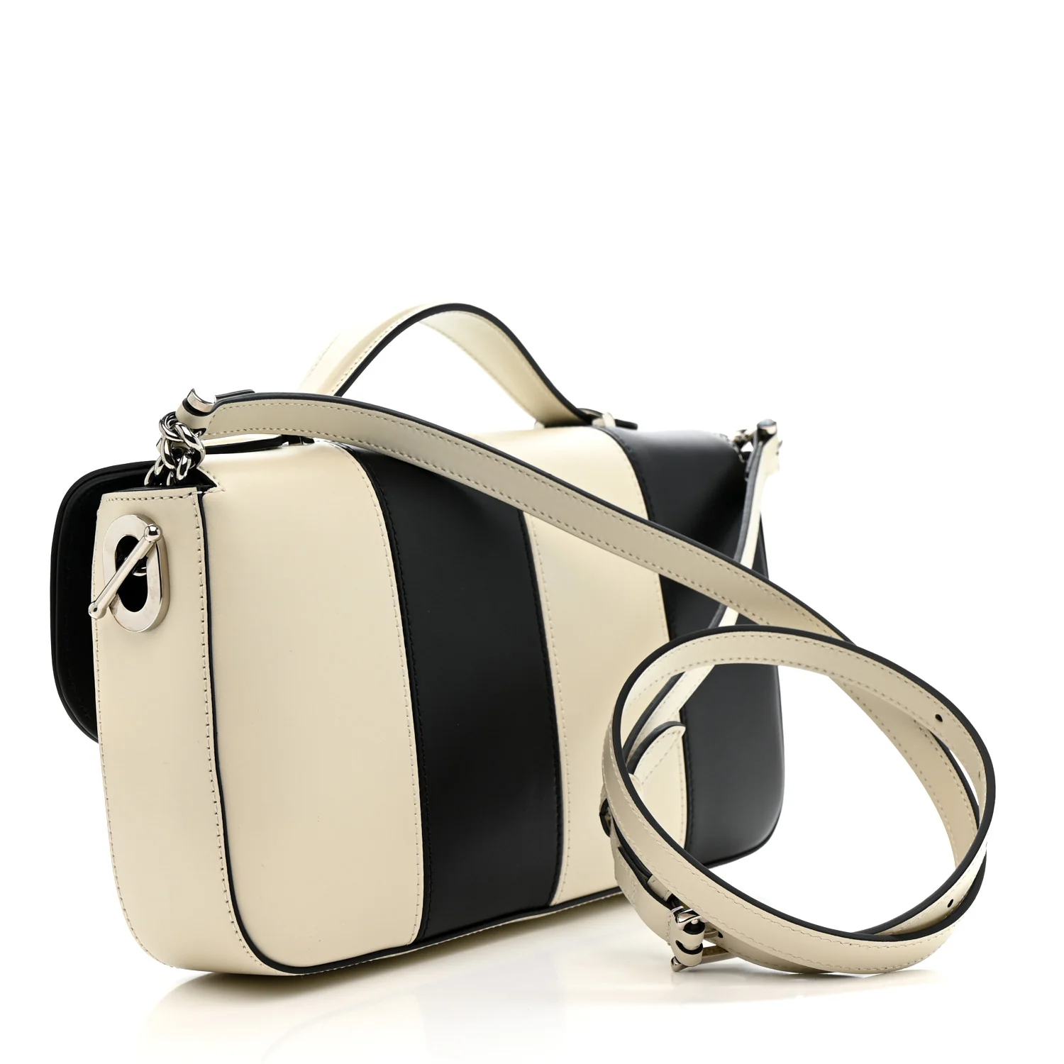 Senna Calfskin Lines Petite GG Top Handle Shoulder Bag Black Mystic White - Top Club