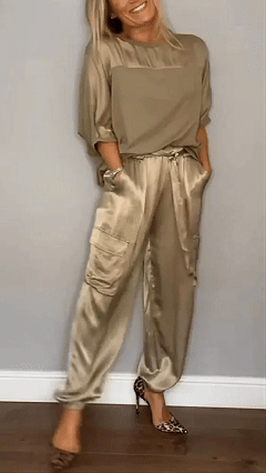 Women's Silky Loose-Fit Top and Pants Two-Piece Set - Nordfashionstorm - Women's Clothing, Fashion for You - Nordfashionstorm.com