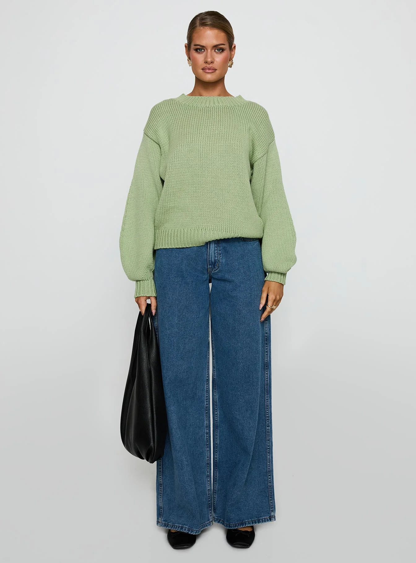 Harmony Balloon Sleeve Knit Sweater Sage