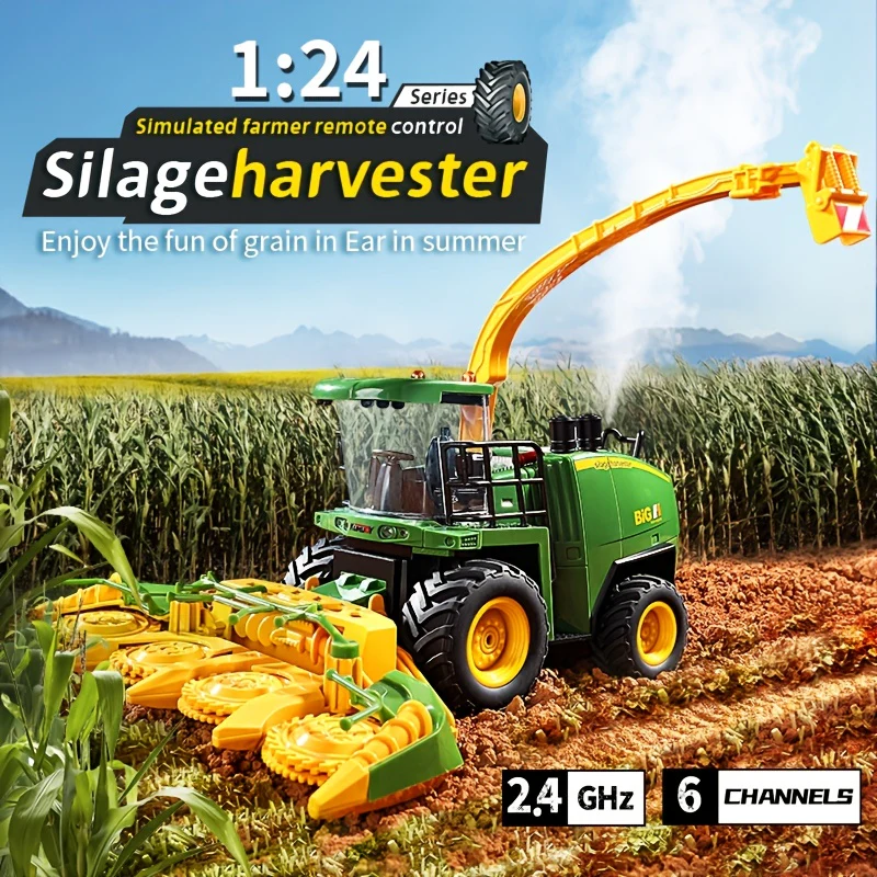 Remote Control Harvest Tractor: 2.4GHz Farm Vehicle Toy with Lights and Sprayer for Kids - 1:24 Scale!