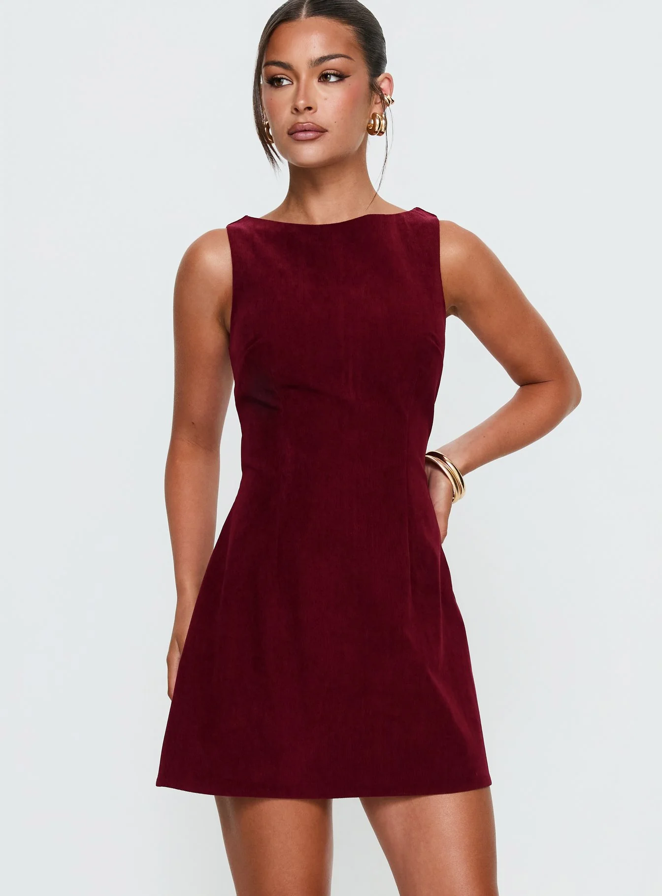 Alfalfa Corduroy Mini Dress Cherry