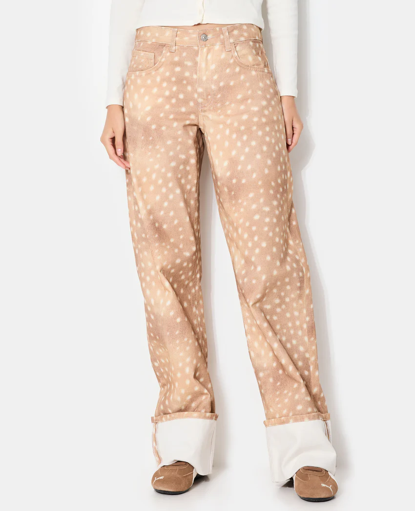 Pimkie Jean droit avec grand revers motif faon
